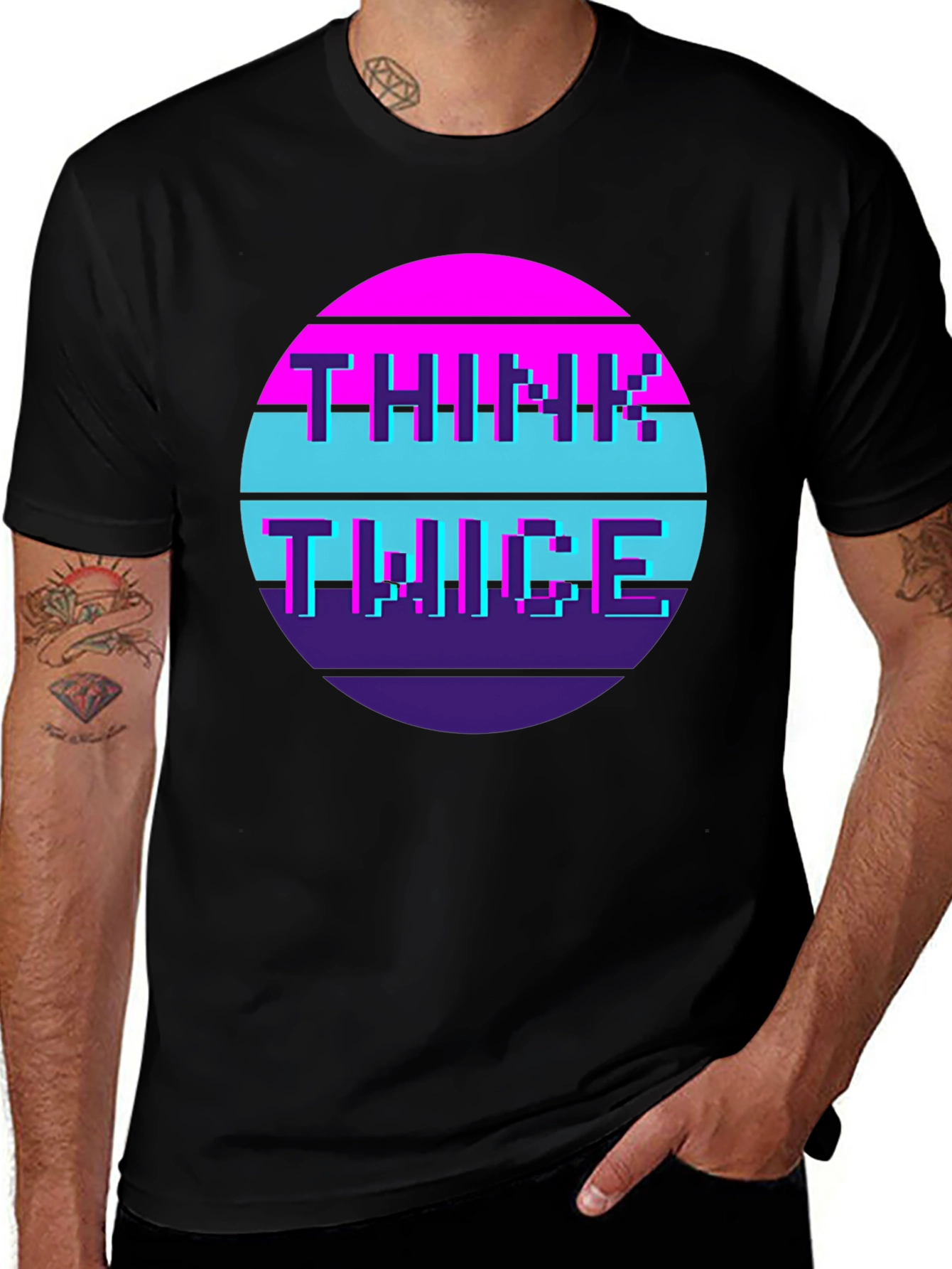 Variant 15 of Think Twice Retro T-Shirt - Pixel Style Graphic Tee