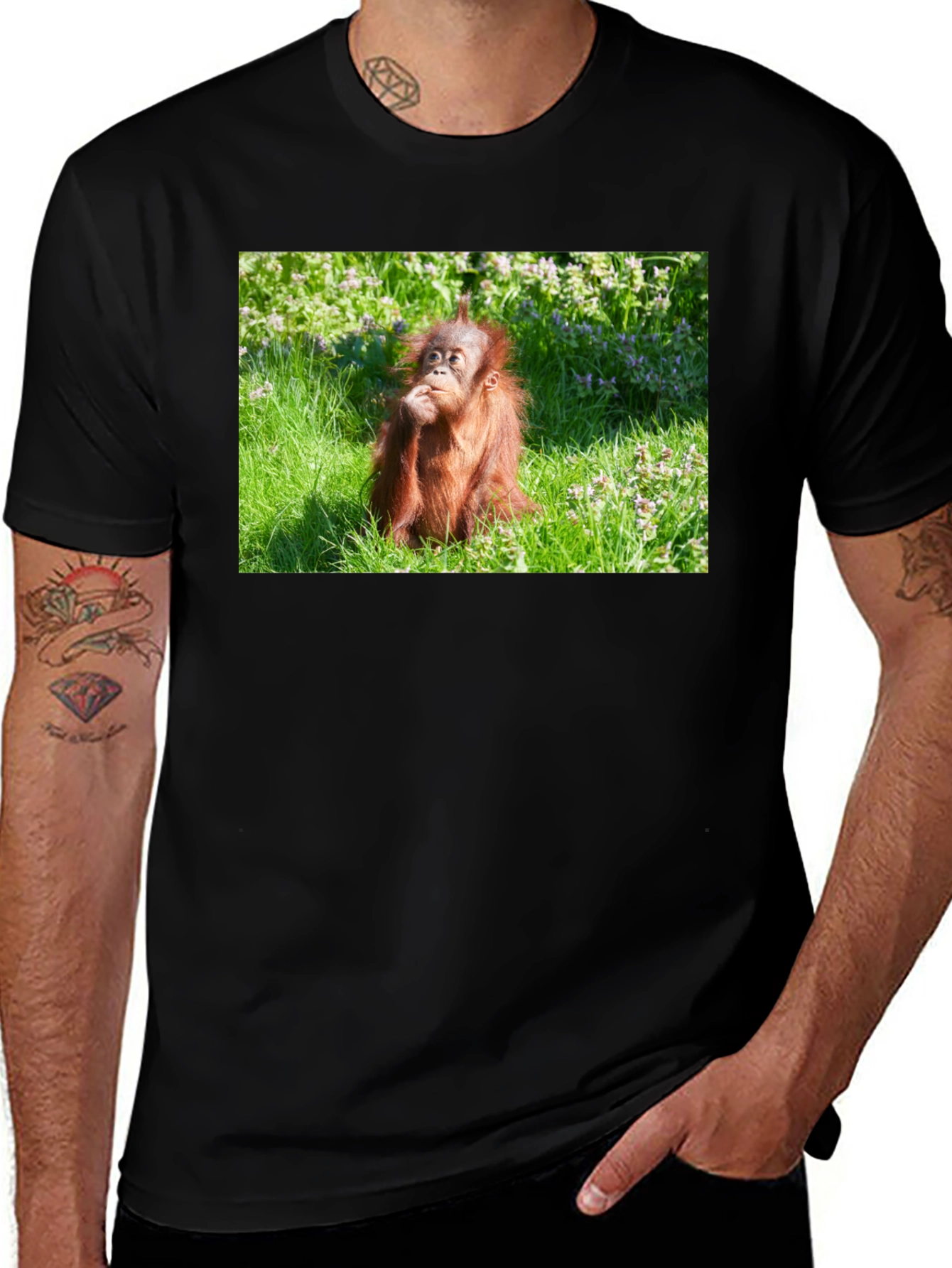 Variant 12 of Orangutan in Grass Black T-Shirt