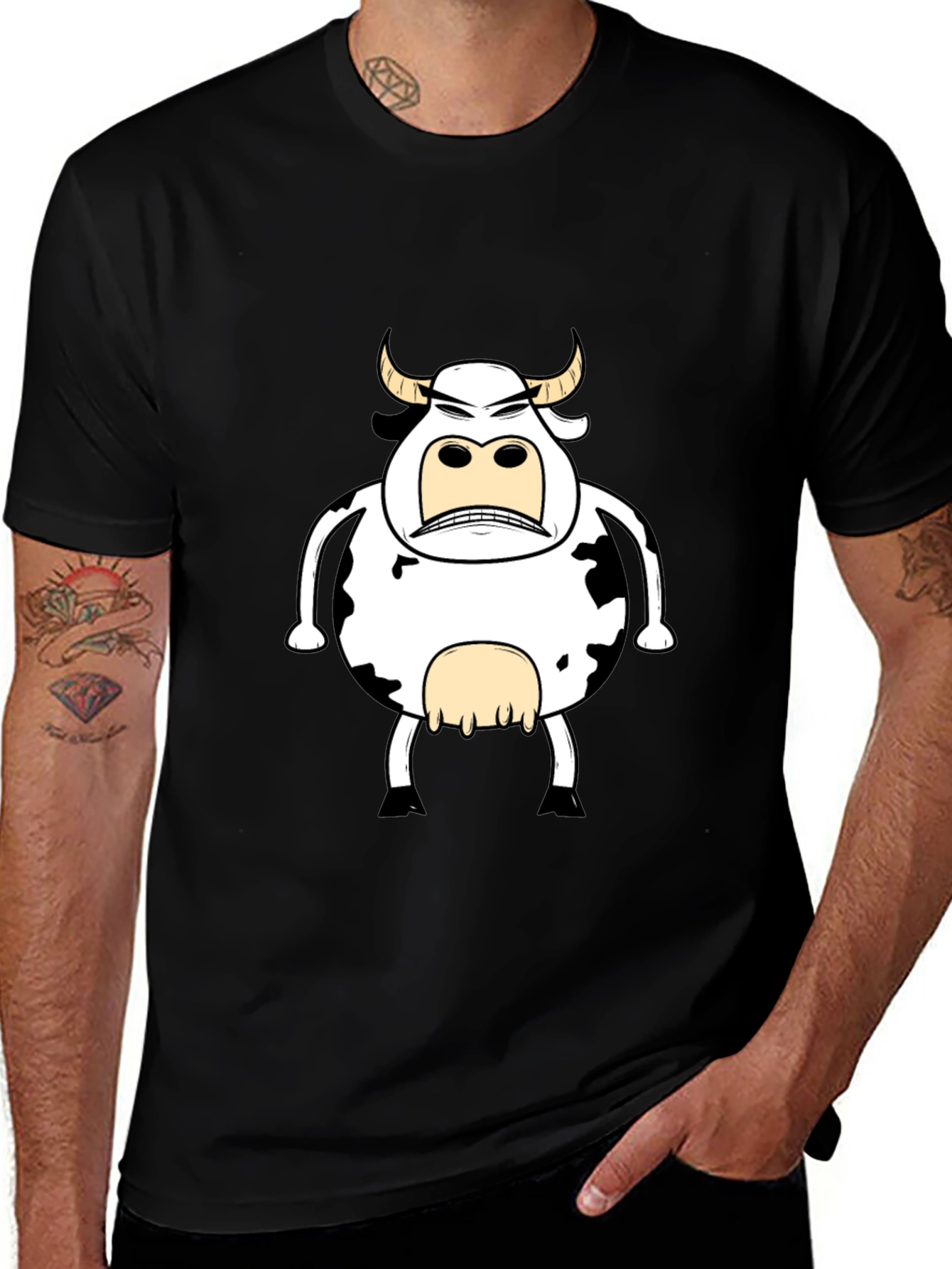 Variant 2 of Funny Angry Cow Graphic T-Shirt - Black Cotton Tee
