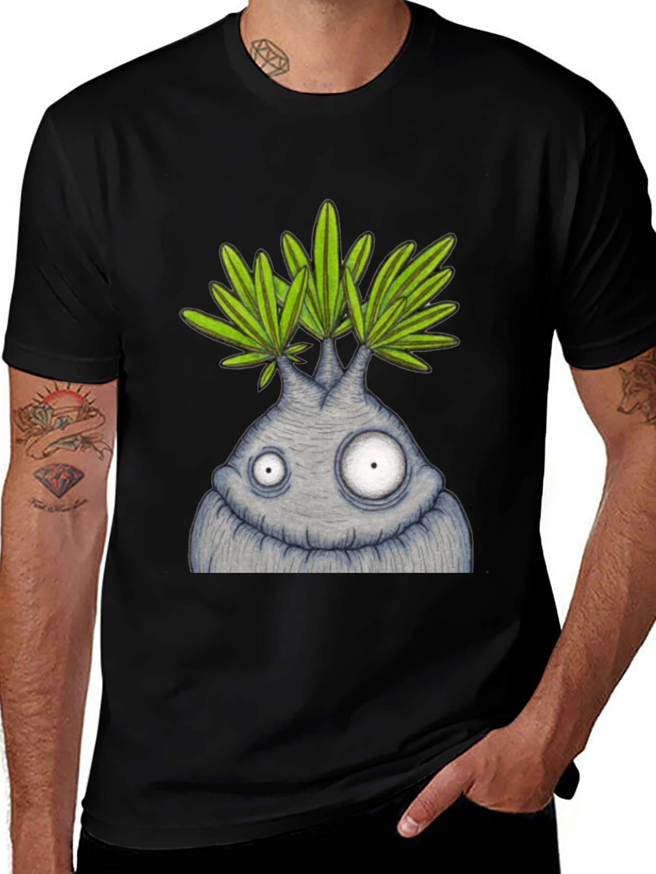 Variant 12 of Funny Plant Character Graphic Tee - Black