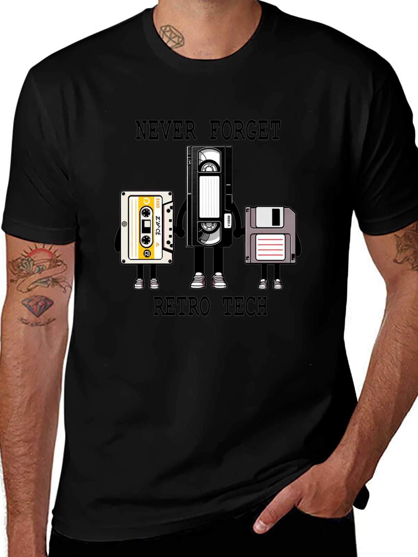 Variant 15 of Retro Tech T-Shirt - Never Forget Cassette VHS Floppy Disk