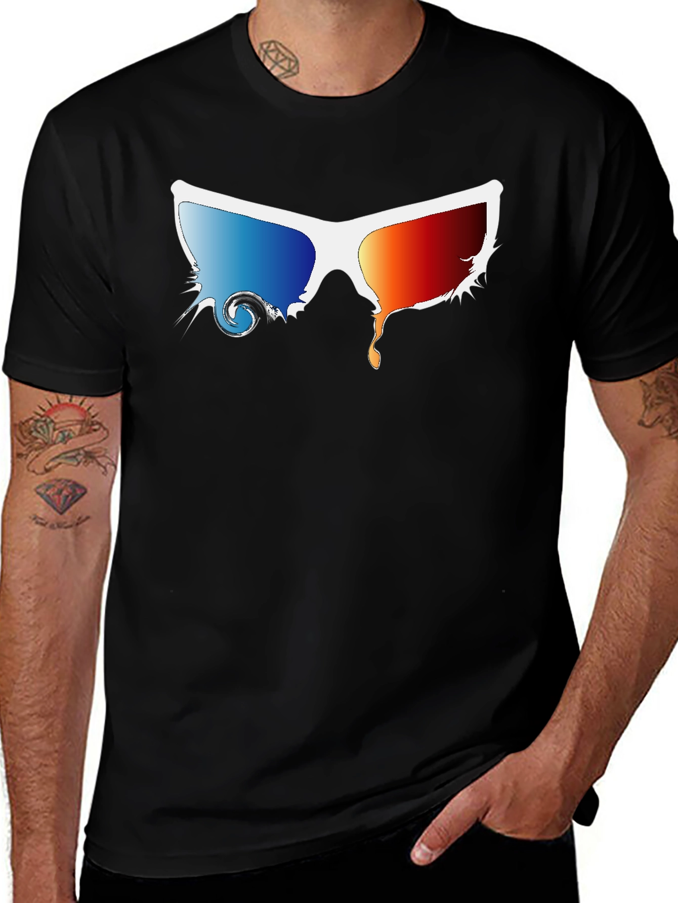 Variant 29 of Melting 3D Glasses Black T-Shirt