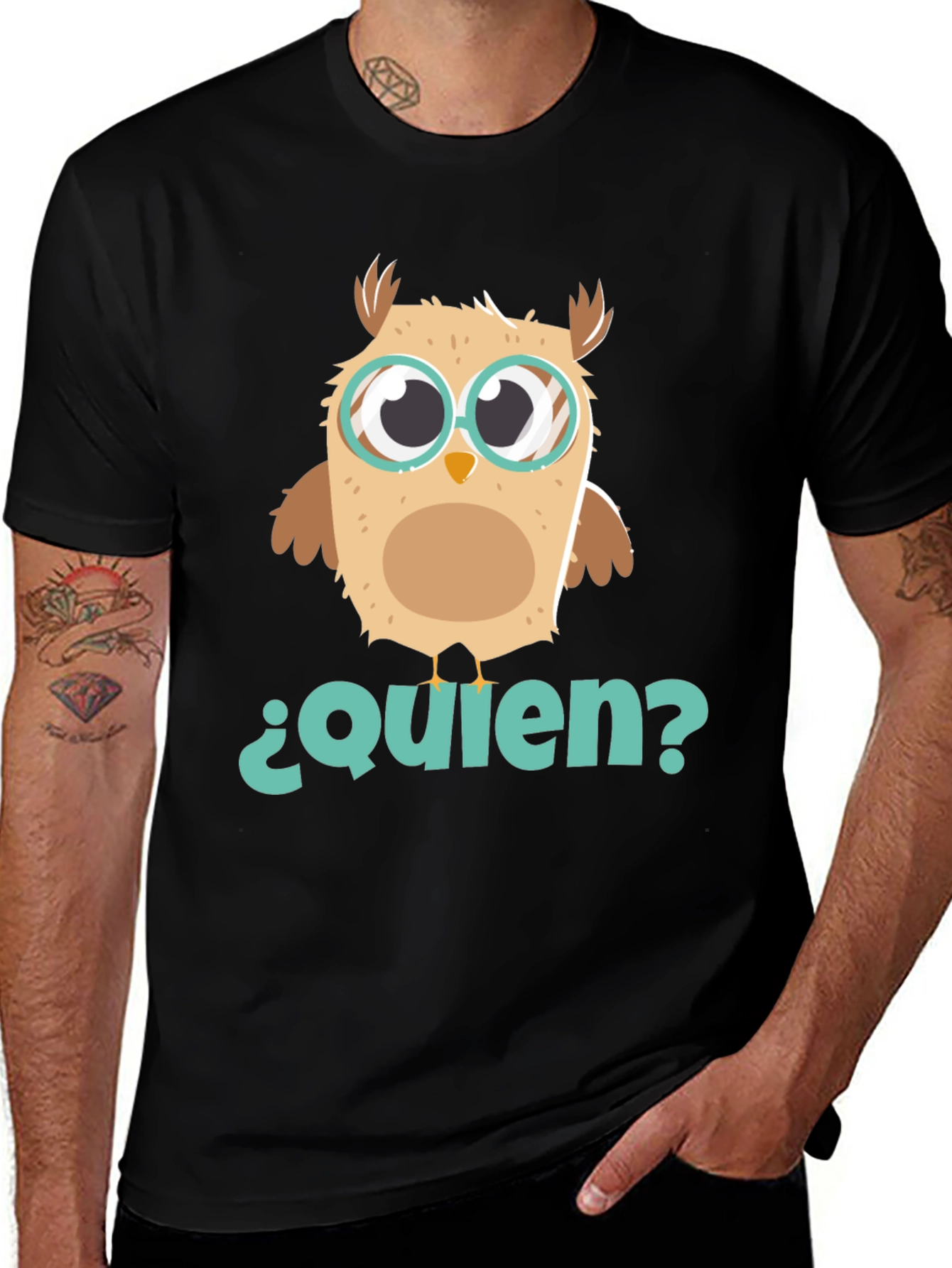 Variant 17 of Who? Owl Graphic Tee - Black Cotton T-Shirt