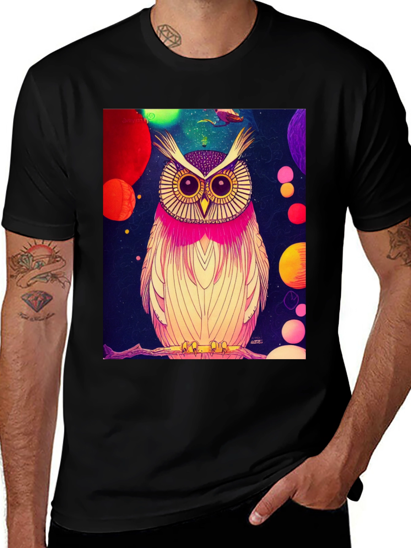 Variant 10 of Owl Art T-Shirt - Cosmic Bird Print Tee