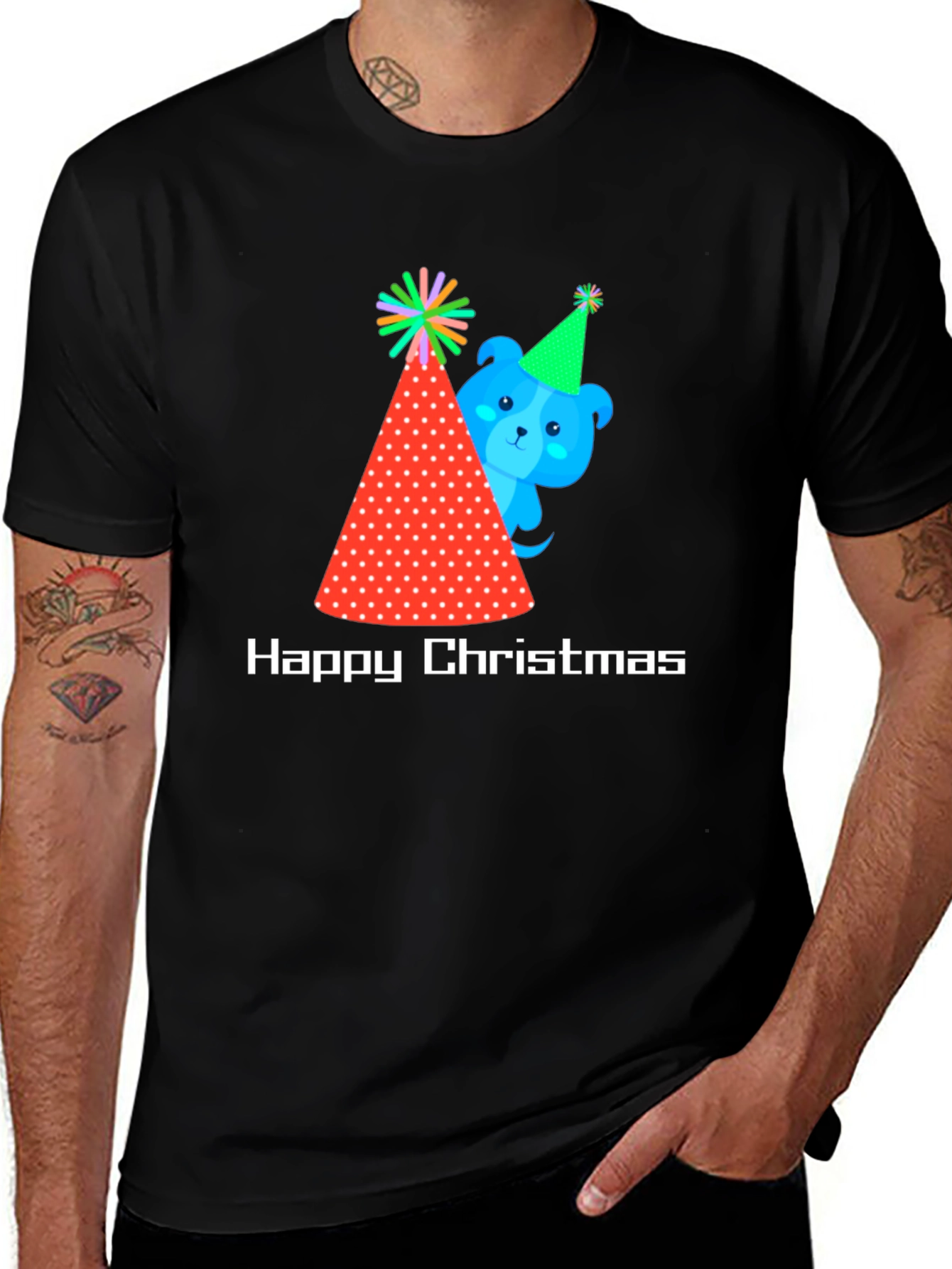 Festive Holiday T-Shirt with Party Dog