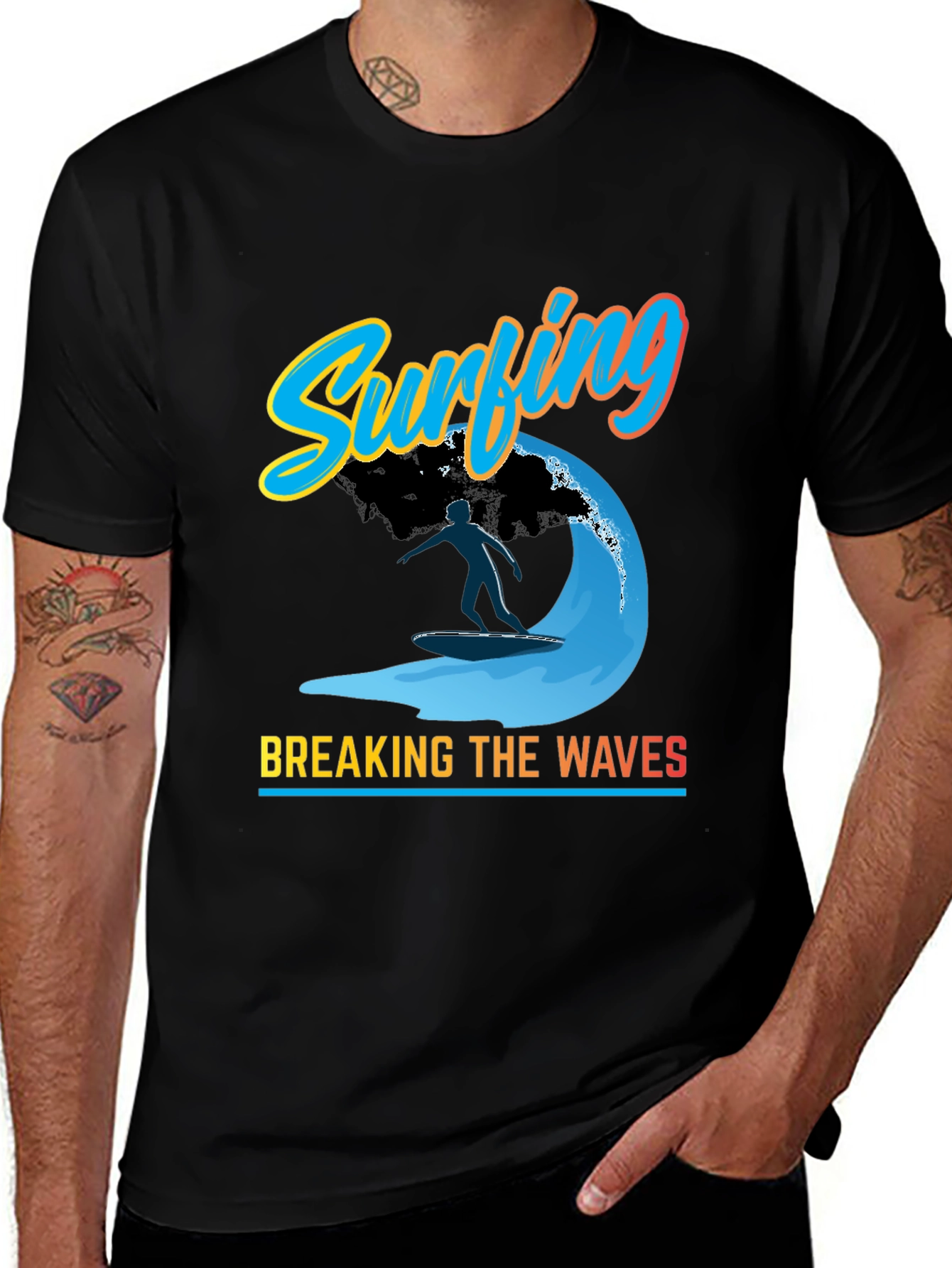 Variant 13 of Surfing Breaking Waves Black T-Shirt