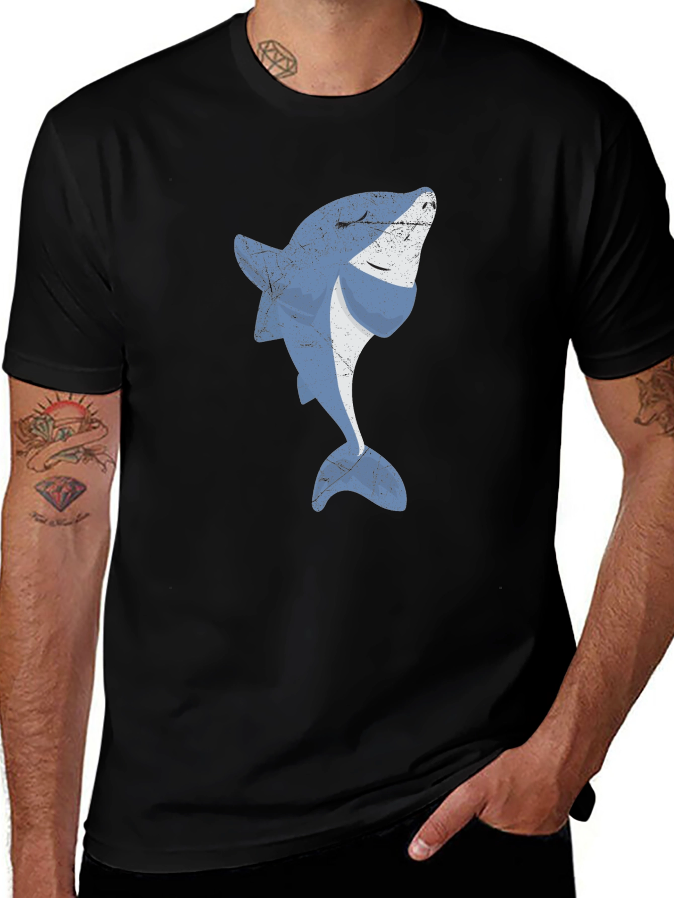 Variant 7 of Cool Shark Graphic Print Black T-Shirt