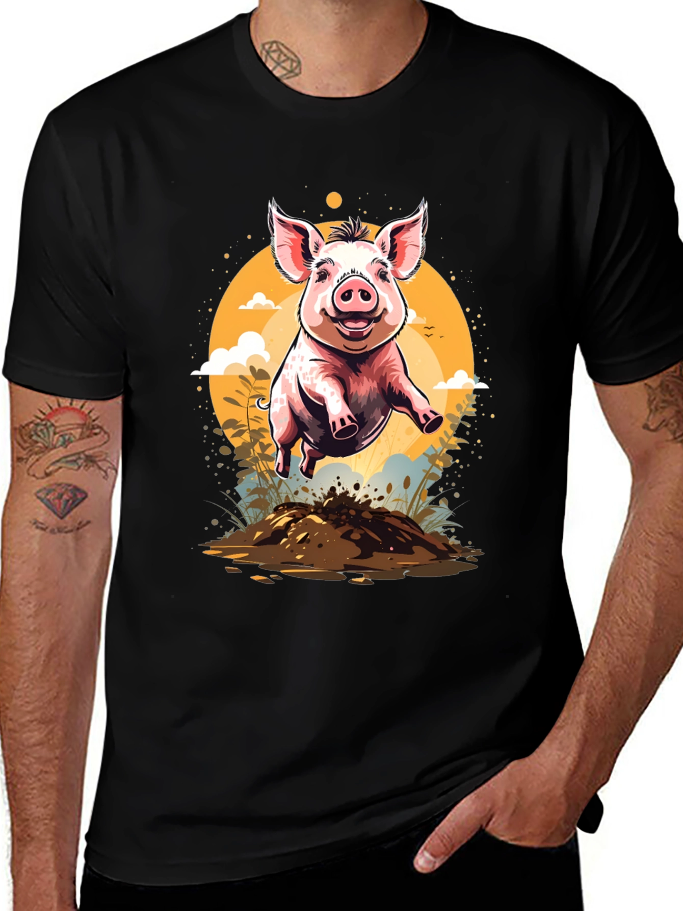 Variant 14 of Happy Pig T-Shirt - Muddy Jump Graphic Tee