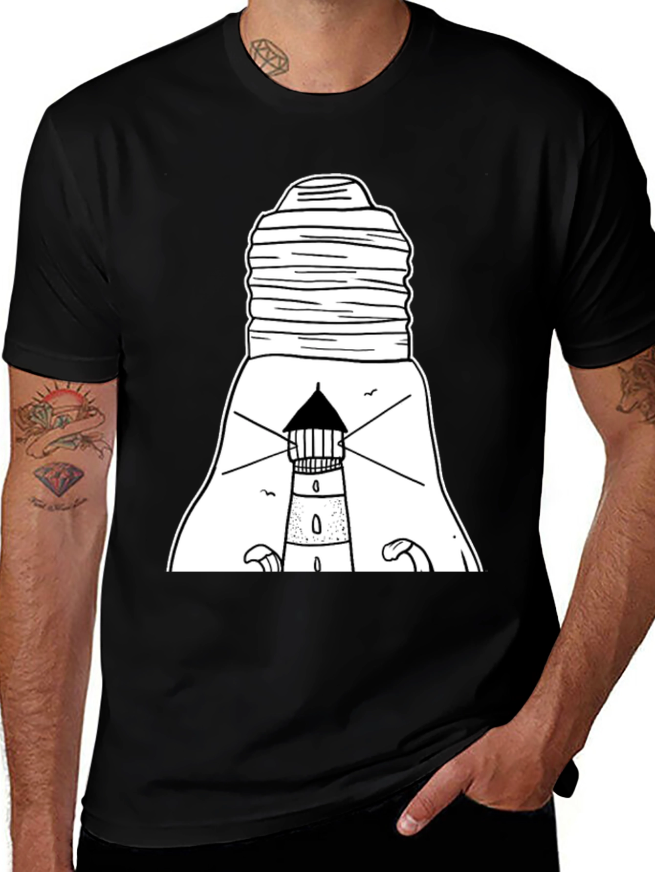 Variant 15 of Lighthouse Bulb Graphic Tee - Modern Nautical Style