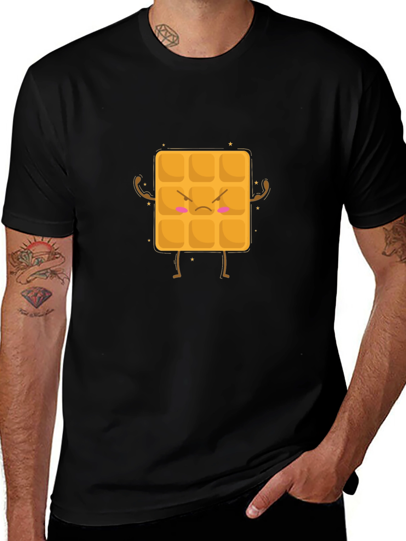 Variant 21 of Angry Waffle Graphic Black T-Shirt - Funny Food Tee