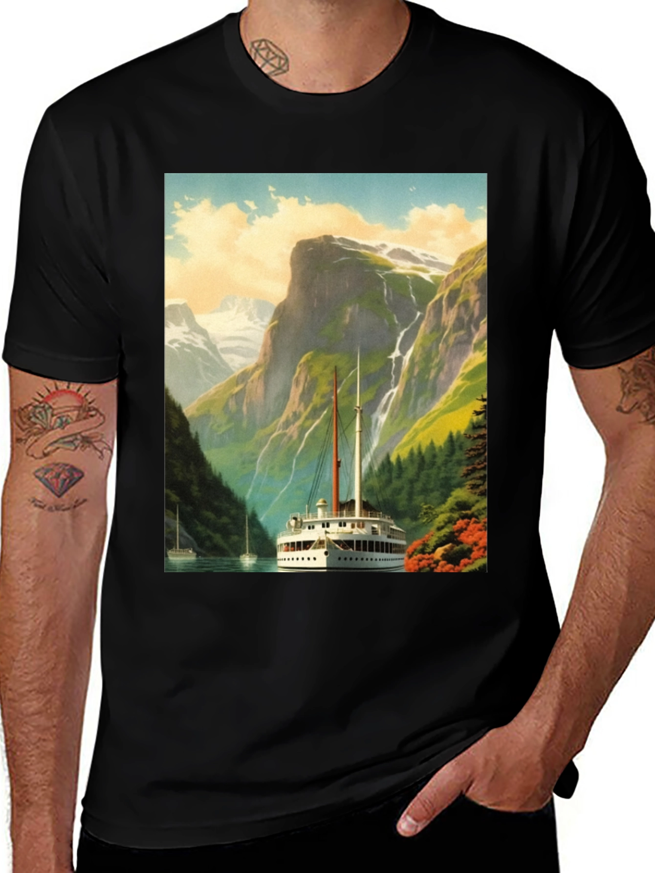 Variant 7 of Scenic Lake Boat T-Shirt