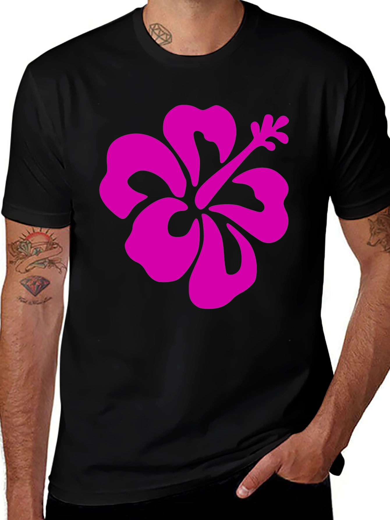 Variant 16 of Hibiscus Graphic Tee - Casual Black T-Shirt