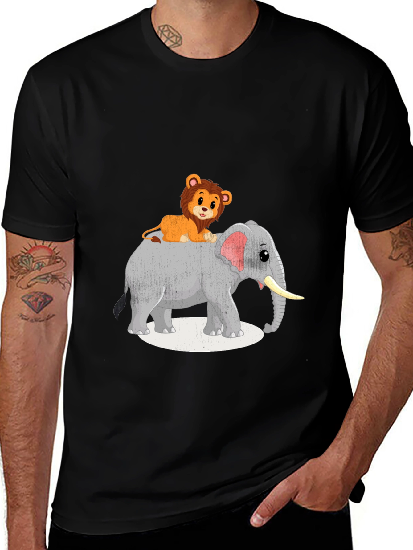 Variant 28 of Lion Riding Elephant Graphic T-Shirt - Black