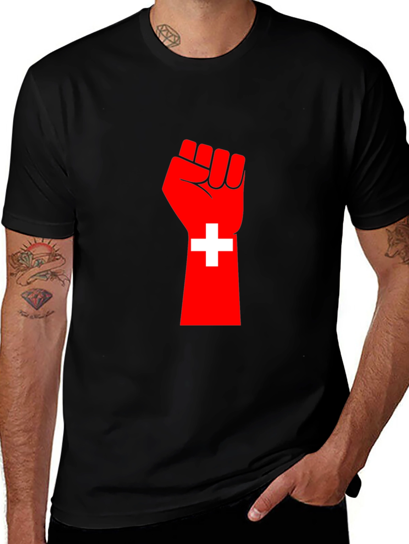 Variant 14 of Red Fist Switzerland Flag Graphic Tee