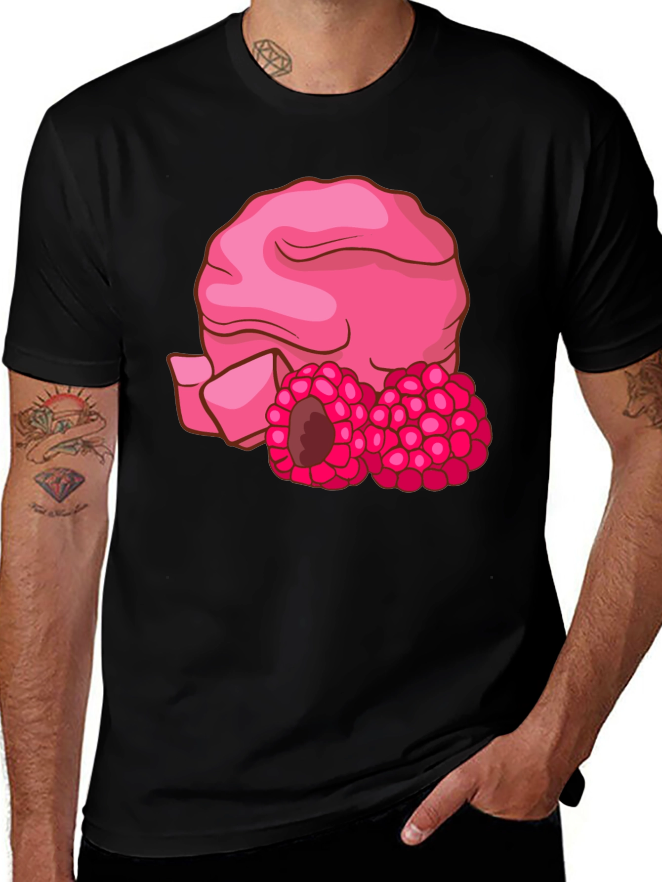 Variant 28 of Raspberry Bubble Gum Graphic Tee - Black Cotton T-Shirt