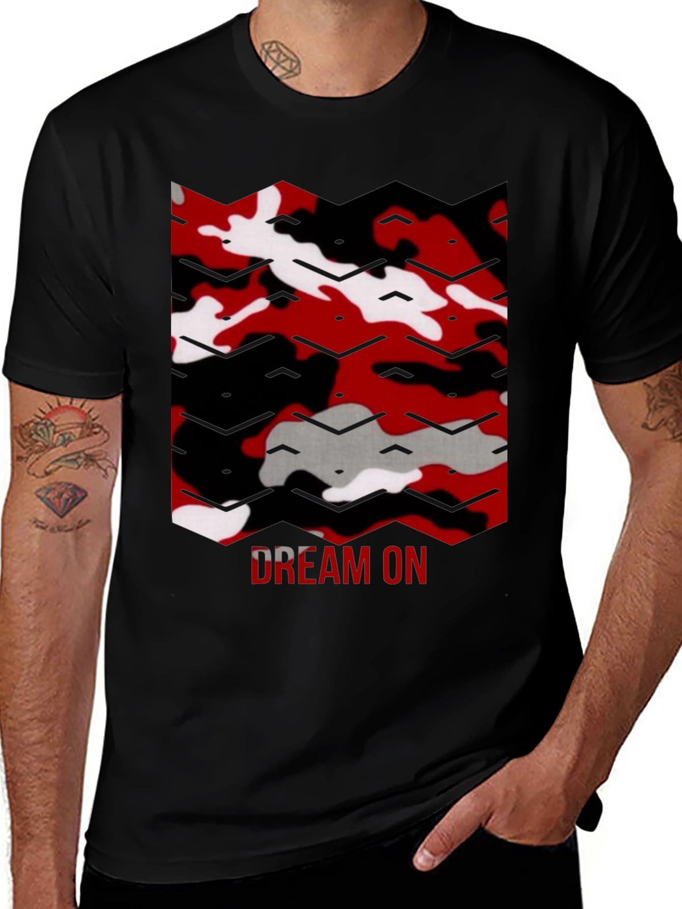 Variant 7 of Dream On Camo Graphic Tee - Men's Black Short Sleeve