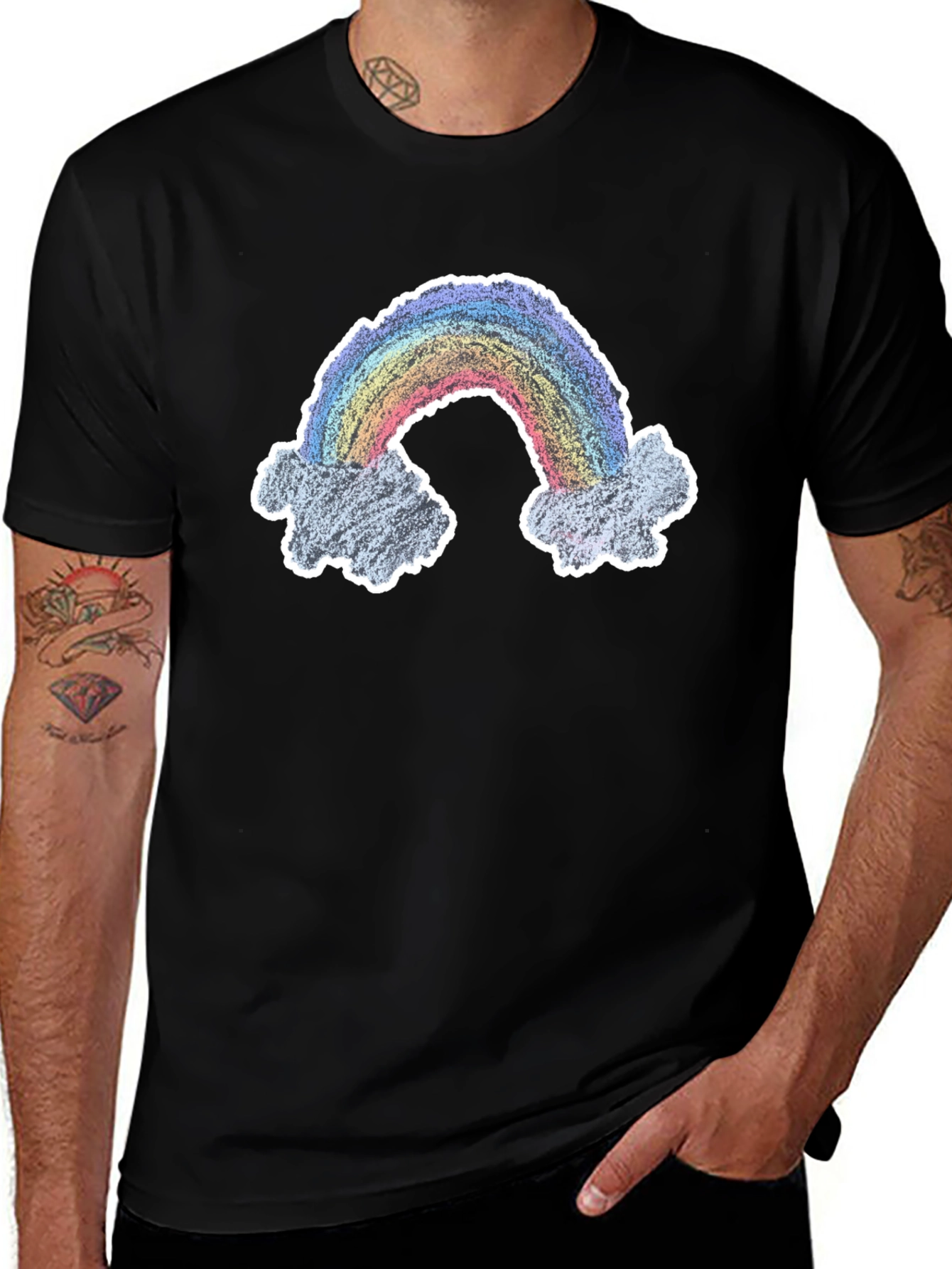 Variant 12 of Rainbow Cloud Graphic Black T-Shirt
