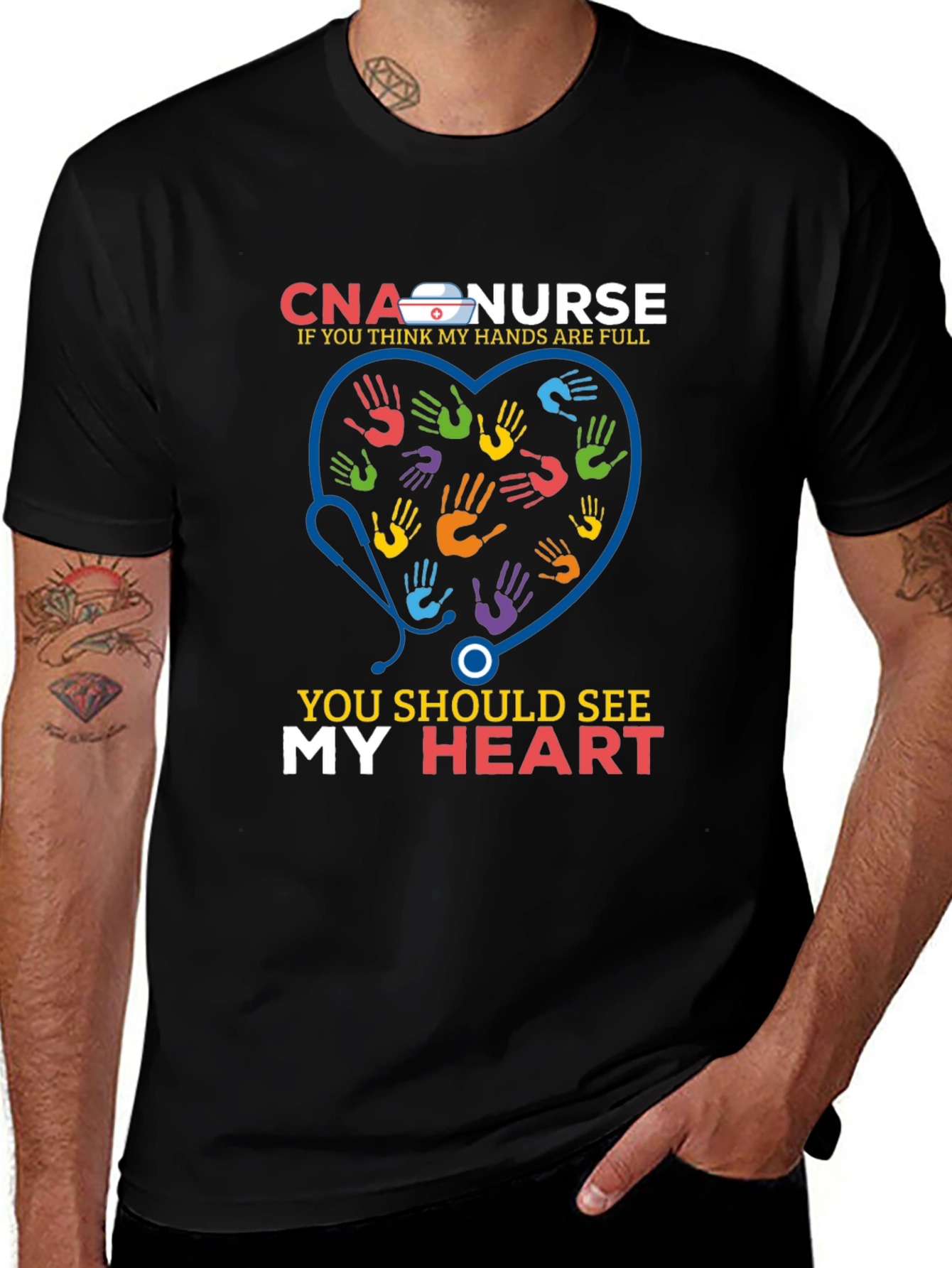 CNA Nurse Heart Hands Graphic Tee