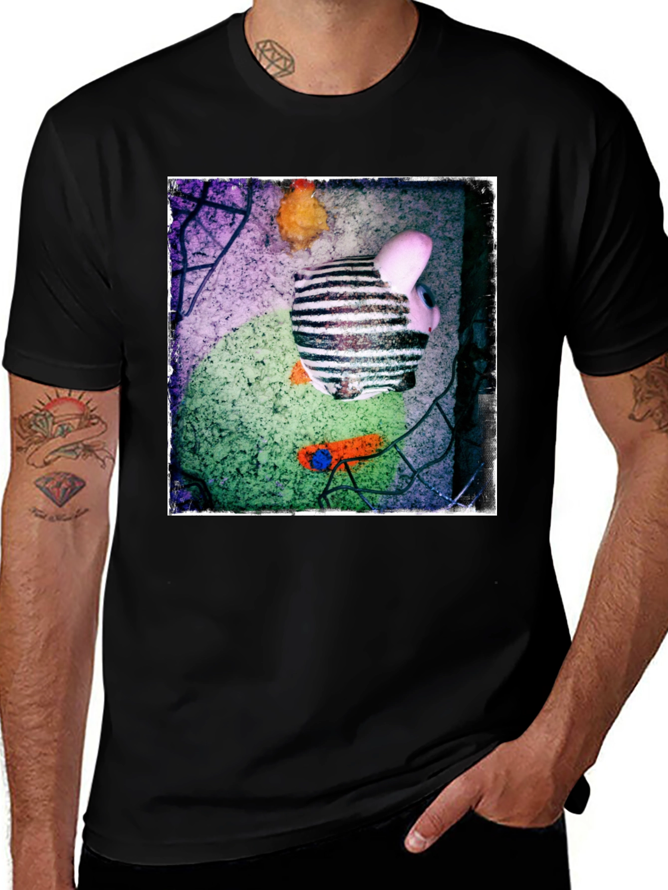 Black Abstract Piggy Bank Graphic Tee - Unique Men's T-Shirt main image