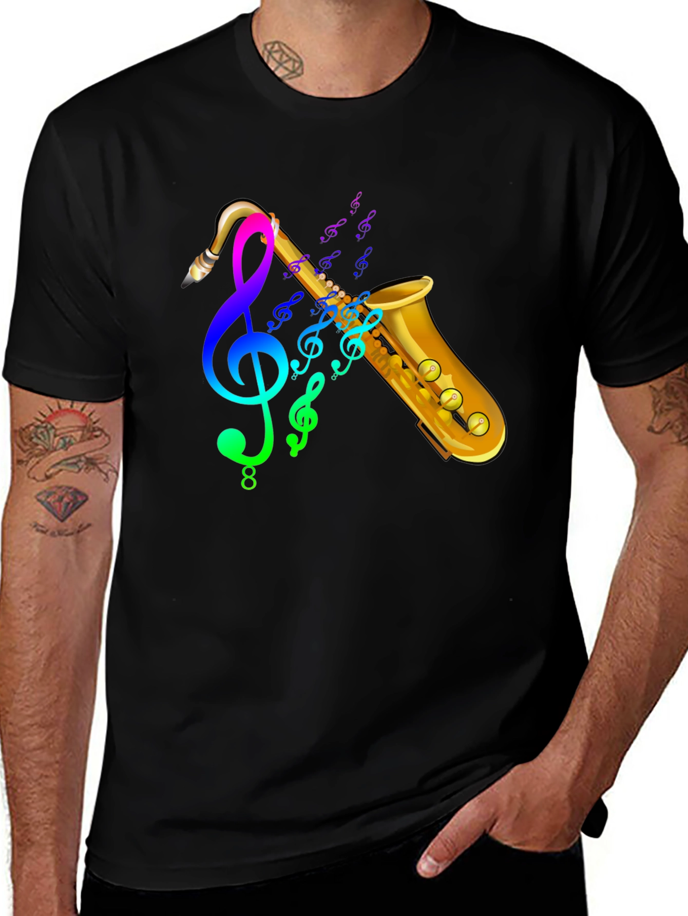 Black Saxophone Music T-Shirt - Trendy Graphic Tee main image