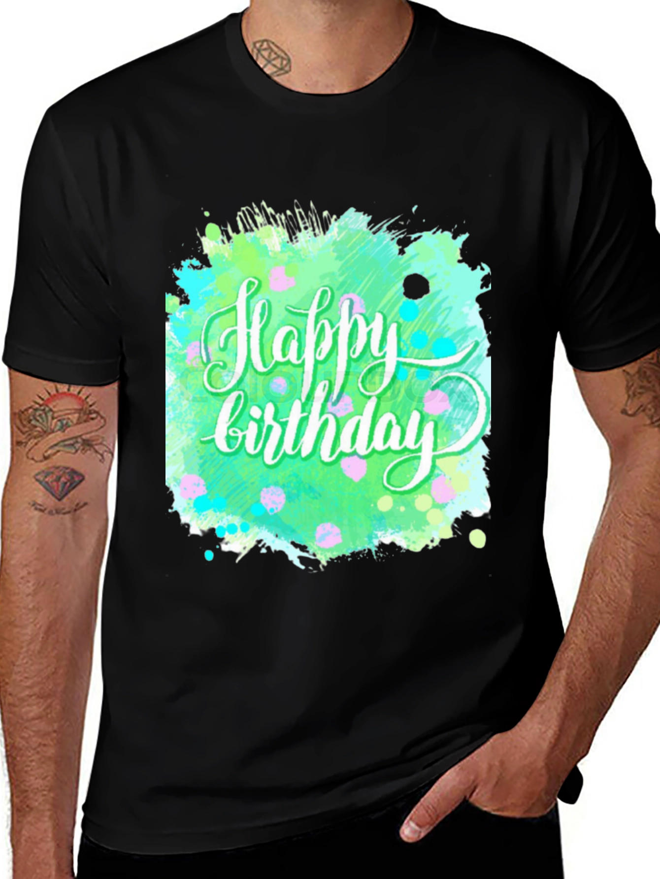Variant 23 of Happy Birthday Graphic Tee - Trendy Splash Design