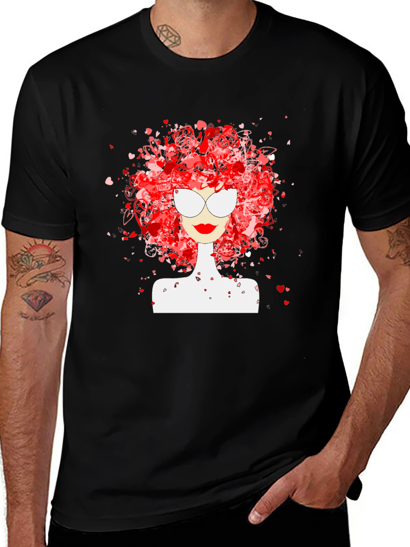 Variant 17 of Heart Hair Lady Black T-Shirt