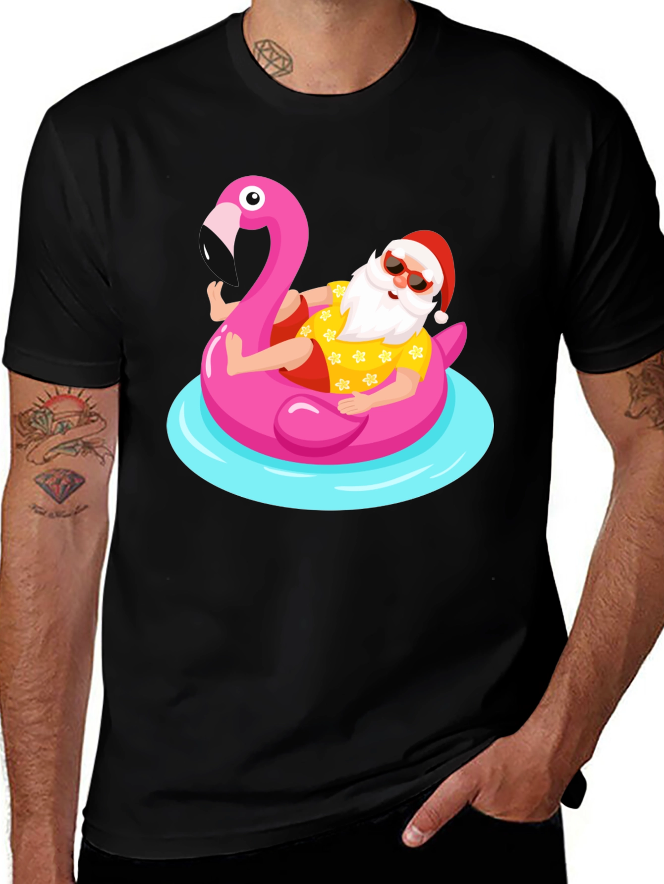 Santa Flamingo Pool Party T-Shirt