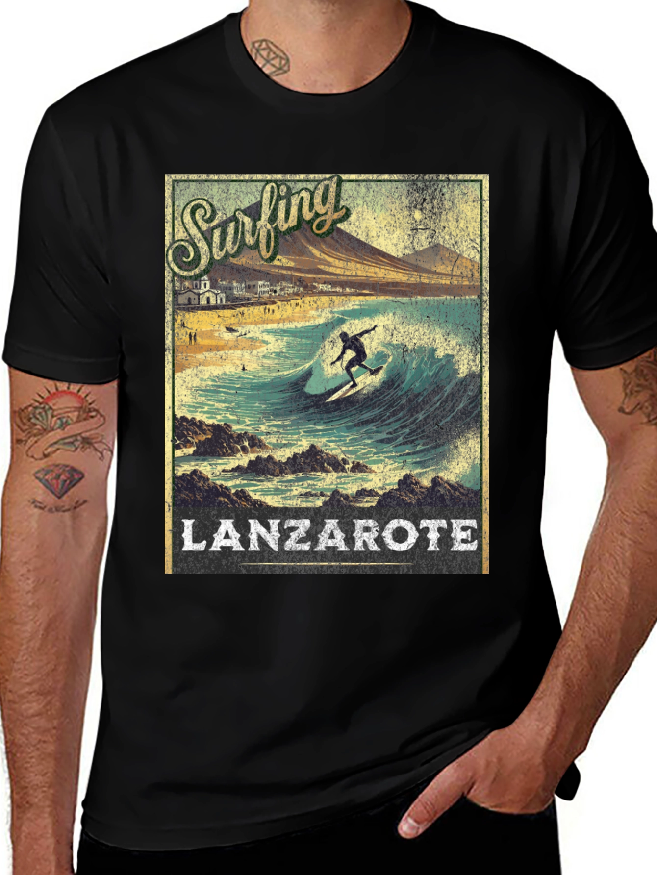 Variant 29 of Surfing Lanzarote Graphic Tee - Black