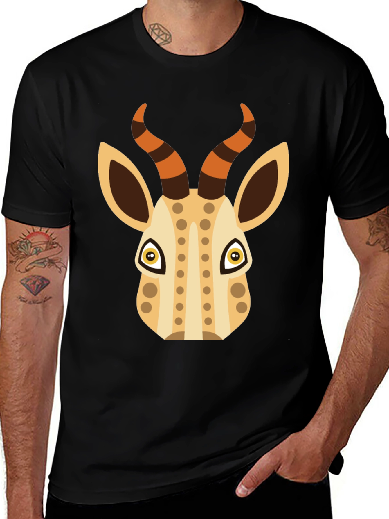 Variant 7 of Black Graphic Tee with Antelope Design