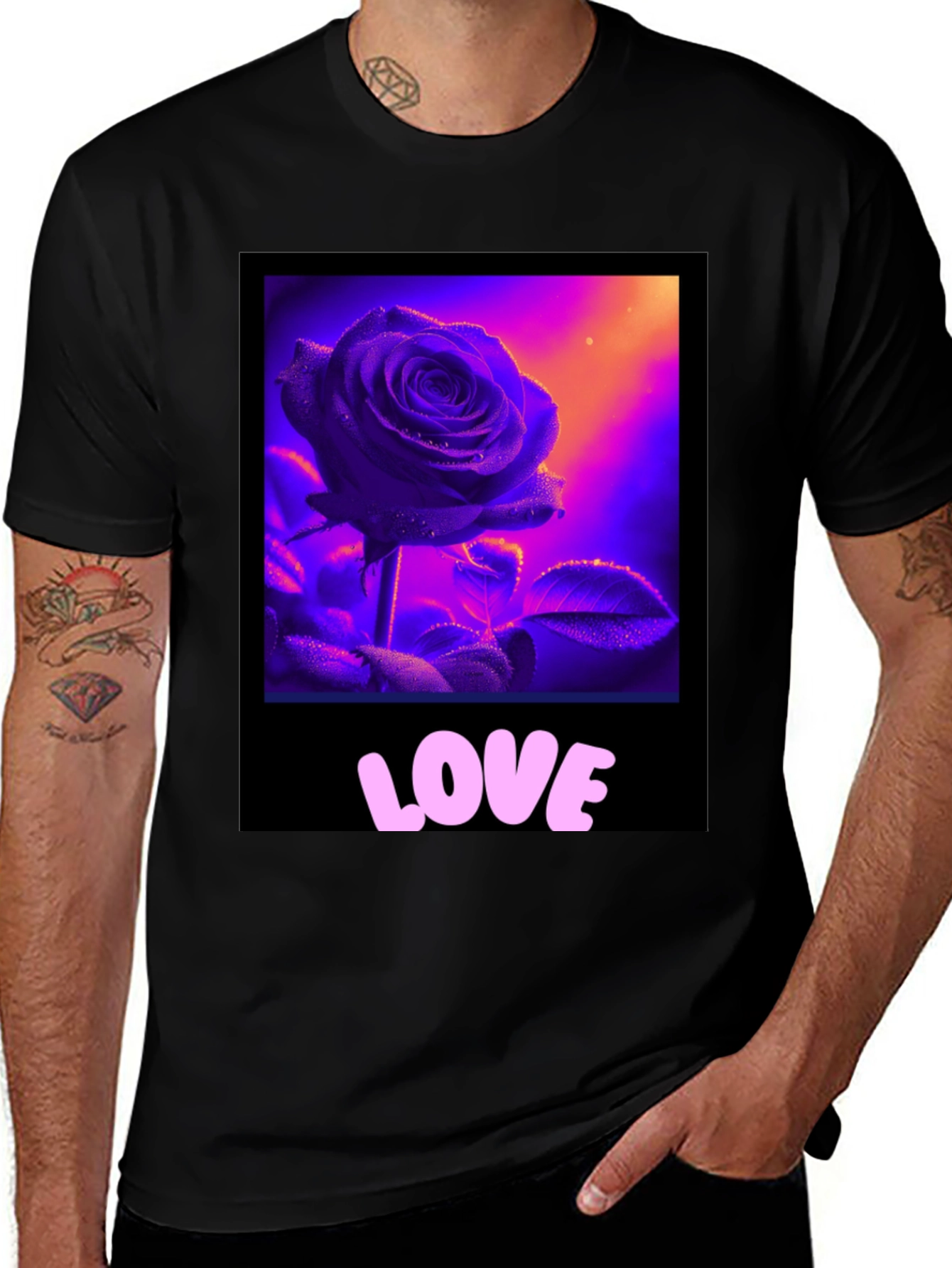 Variant 9 of Rose Love Graphic Tee - Men's Black T-Shirt