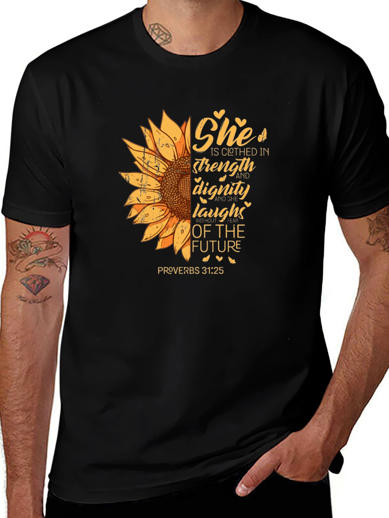 Variant 16 of Sunflower Proverbs 31:25 Black Graphic Tee
