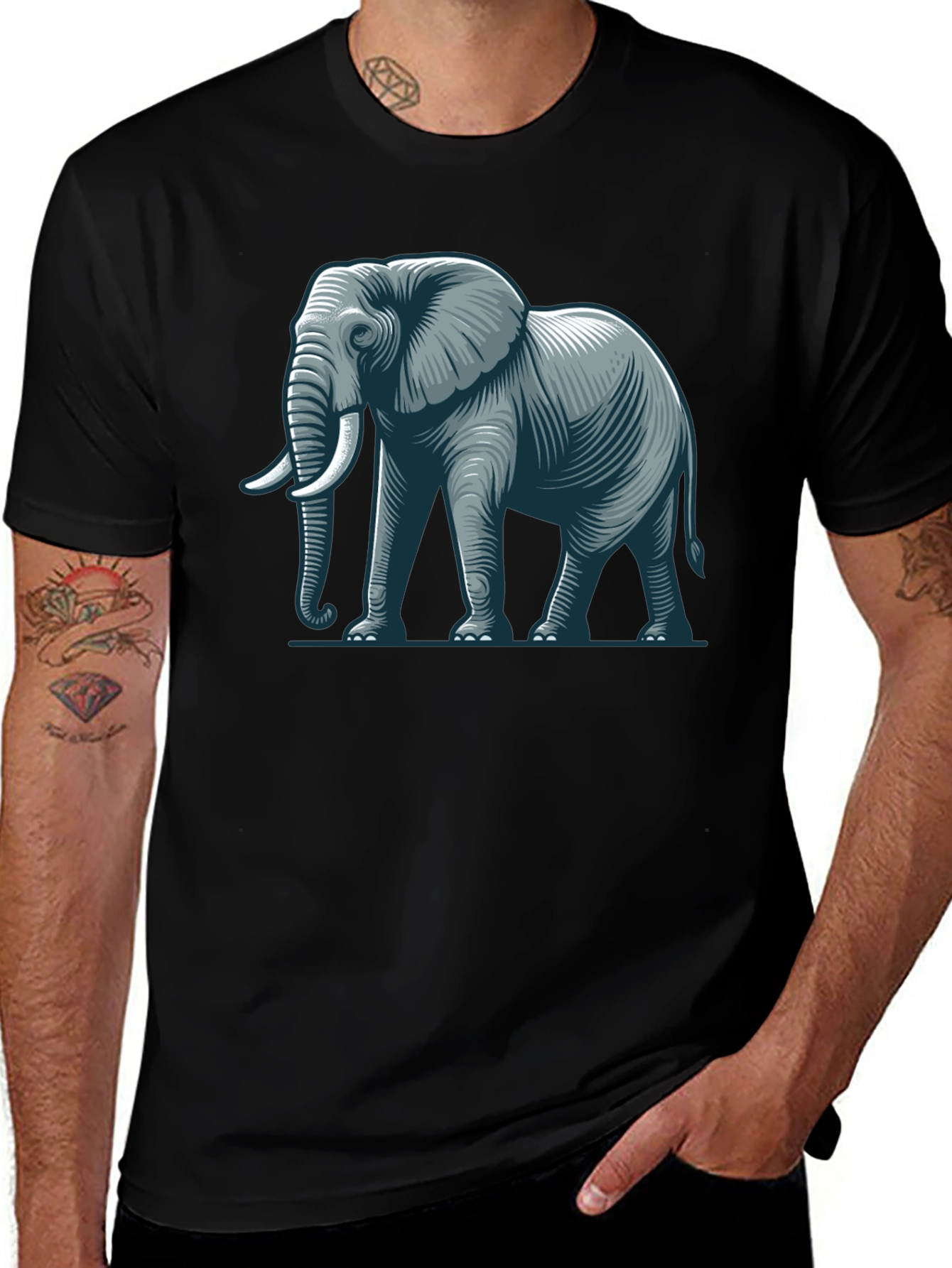 Variant 12 of Elephant Graphic T-Shirt - Black Cotton Tee