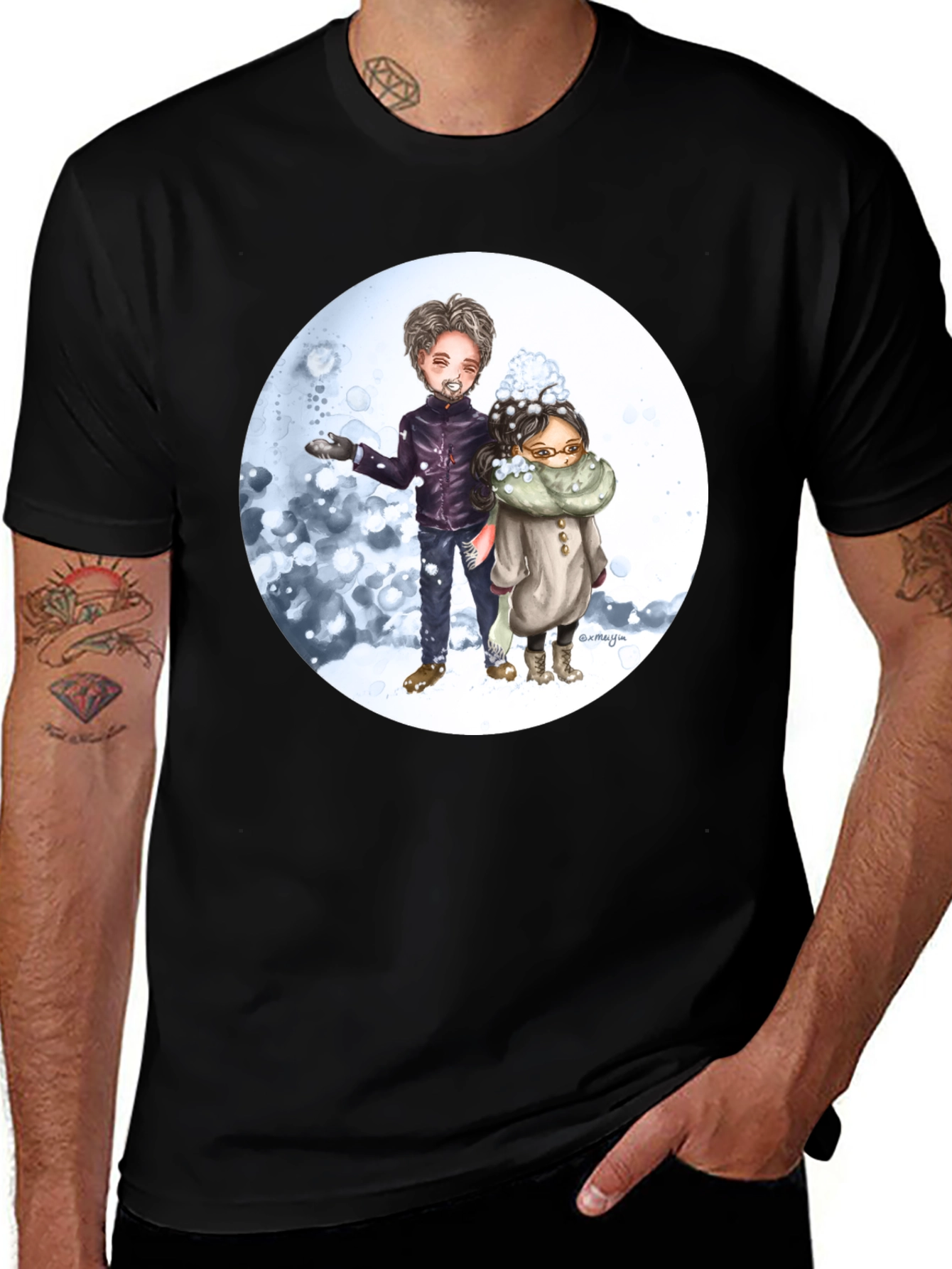 Variant 29 of Cute Cartoon Couple Black T-Shirt