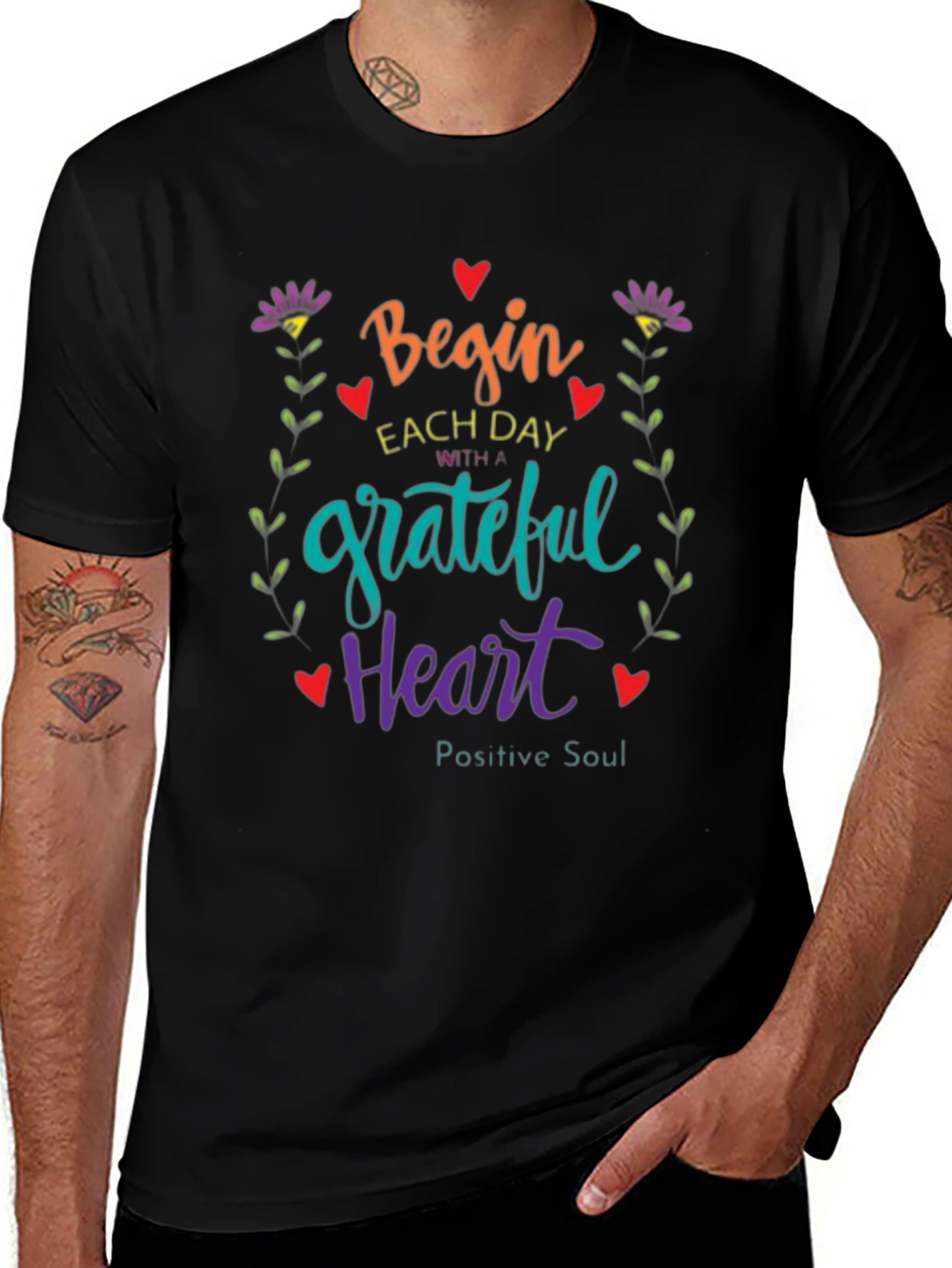 Grateful Heart Graphic Tee - Positive Soul Shirt