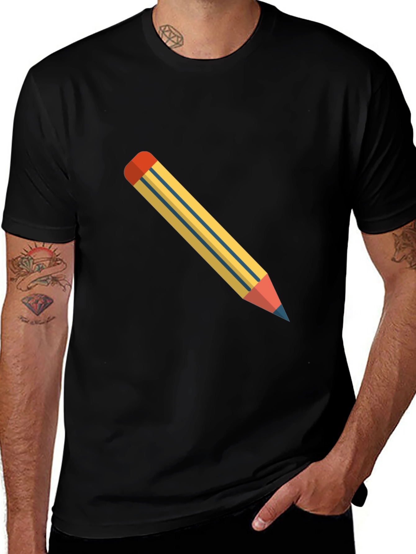 Variant 15 of Men's Black T-Shirt with Pencil Graphic