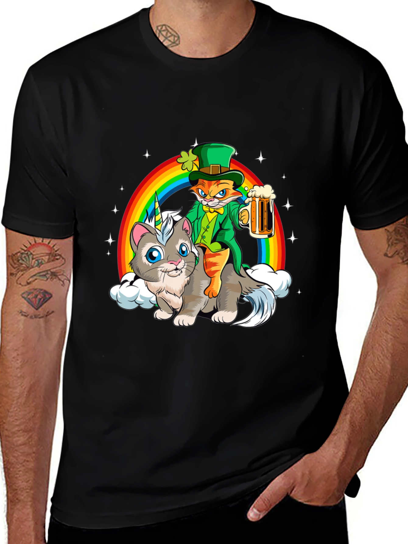 Variant 10 of Lucky Cat Unicorn Rainbow T-Shirt - St. Patrick's Day