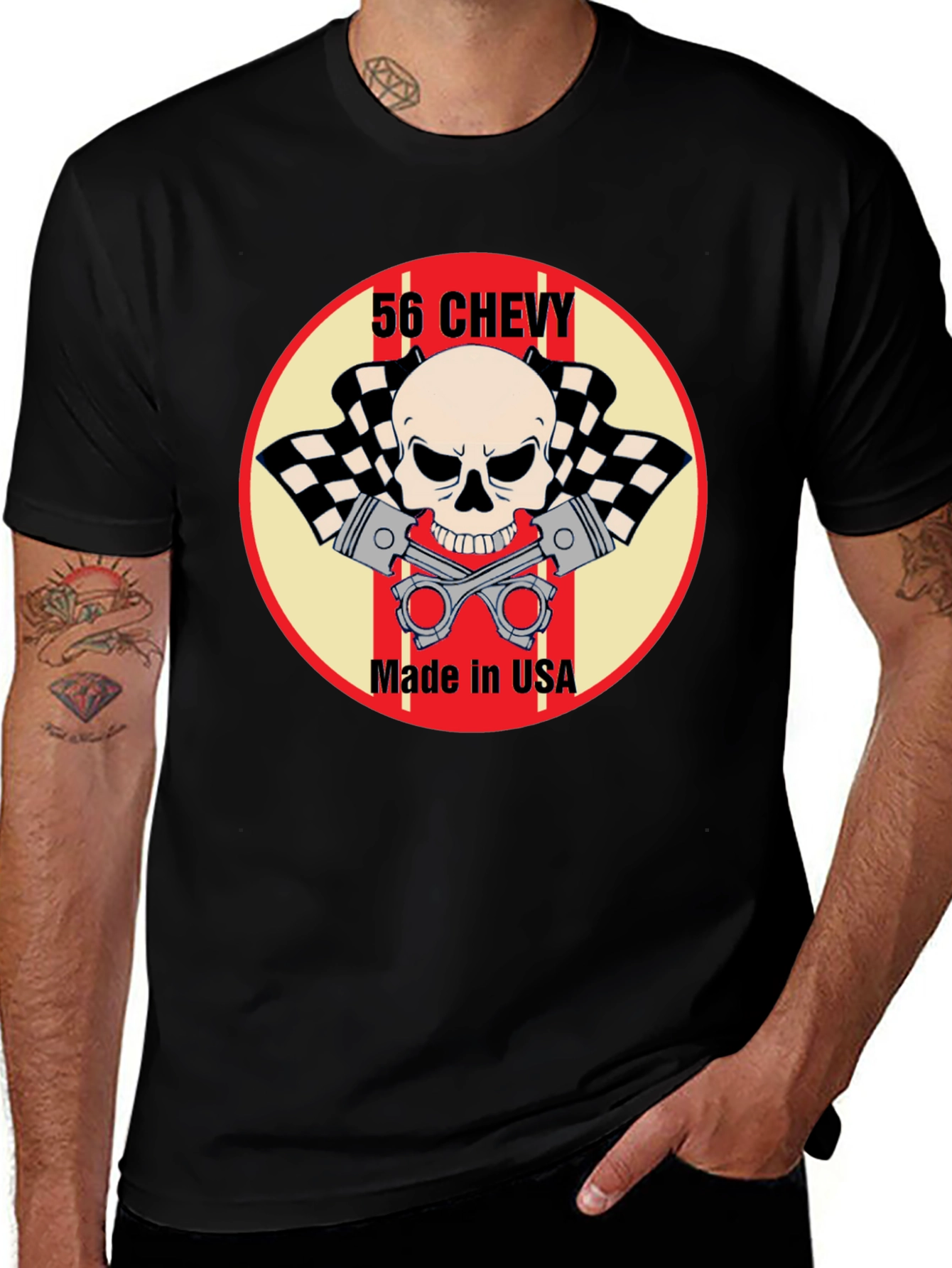 56 Chevy Skull & Pistons Graphic Tee
