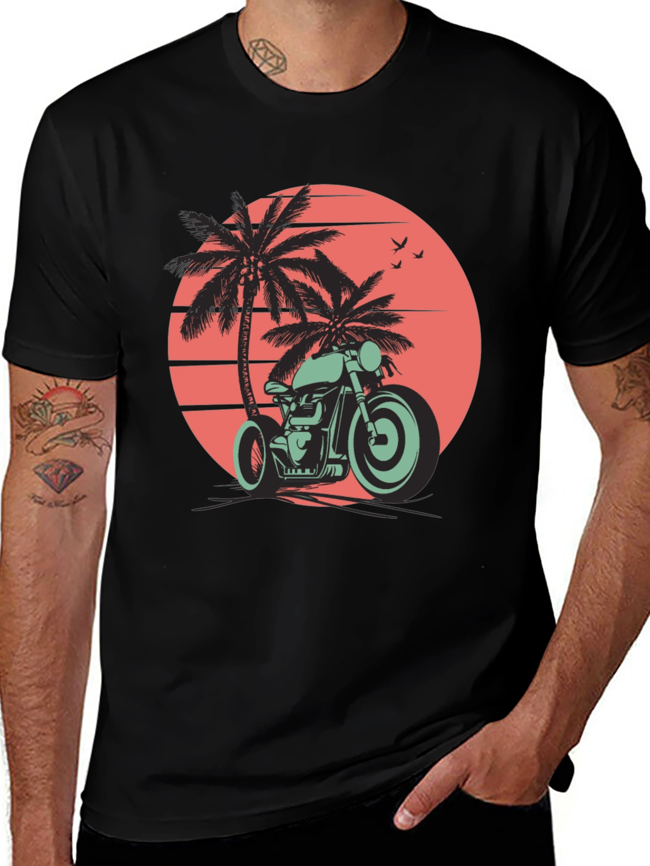 Variant 6 of Retro Motorcycle Palm Tree Graphic T-Shirt