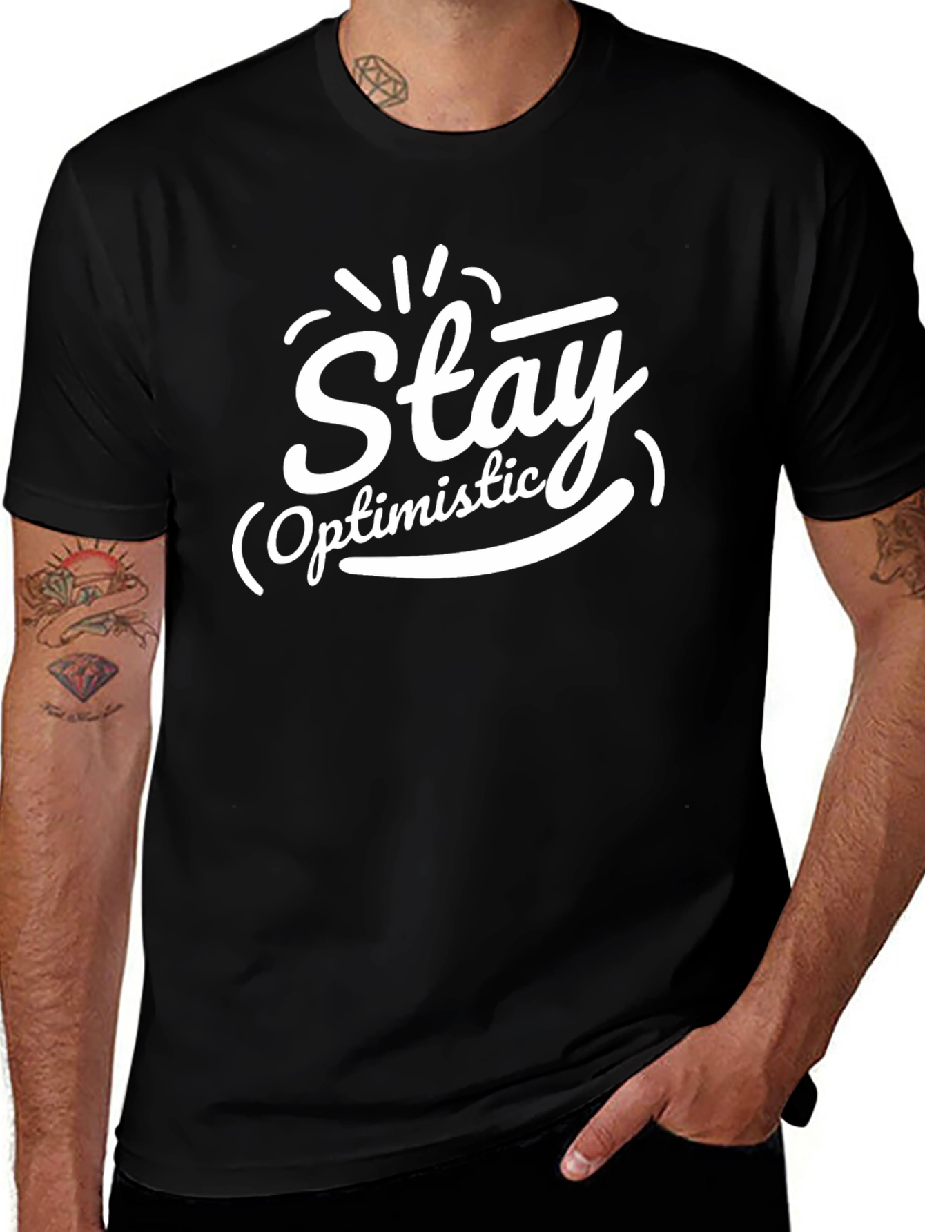 Variant 11 of Stay Optimistic Graphic Black T-Shirt