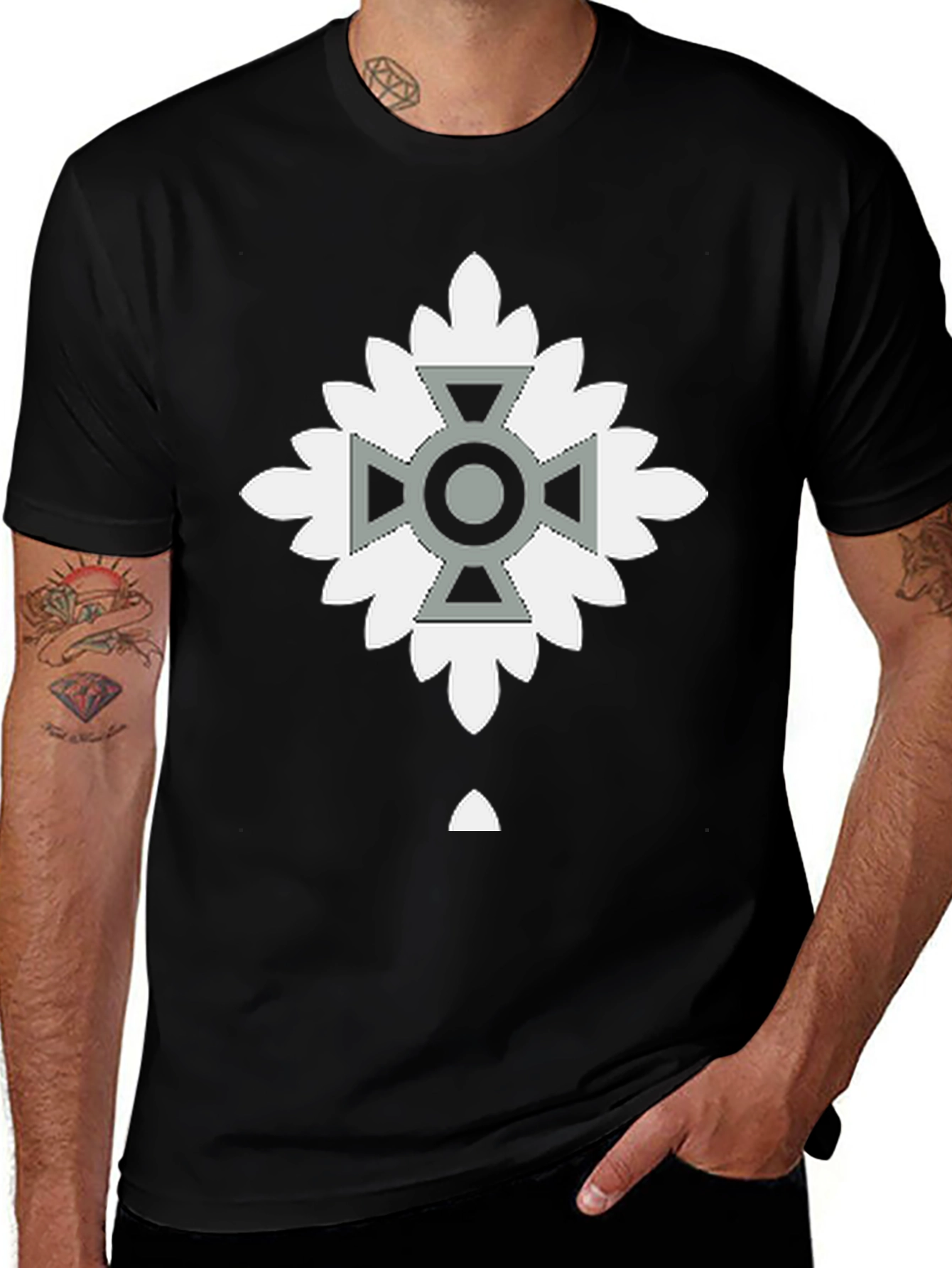 Variant 11 of Geometric Floral Cross Graphic Tee - Black