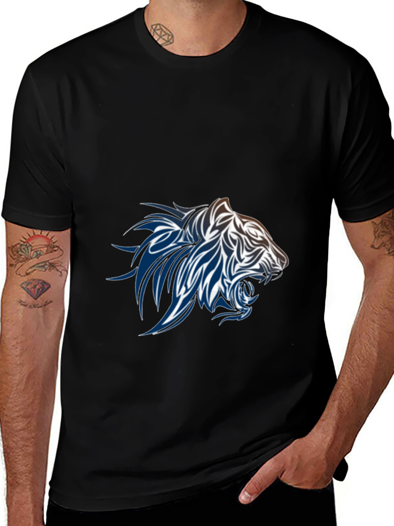 Variant 23 of Men's Black T-Shirt with Tiger Graphic