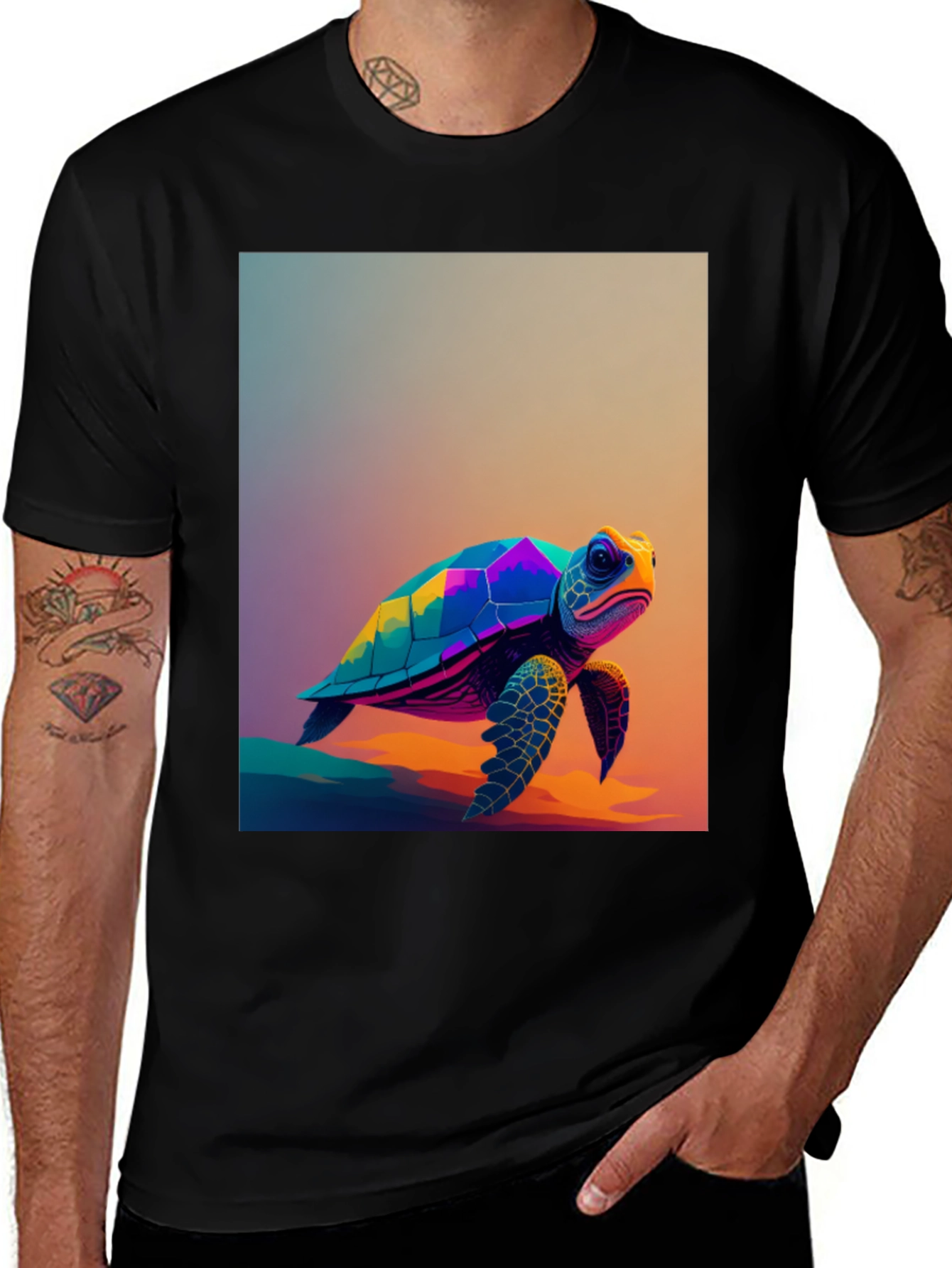 Variant 27 of Abstract Turtle Graphic Tee - Black Cotton T-Shirt