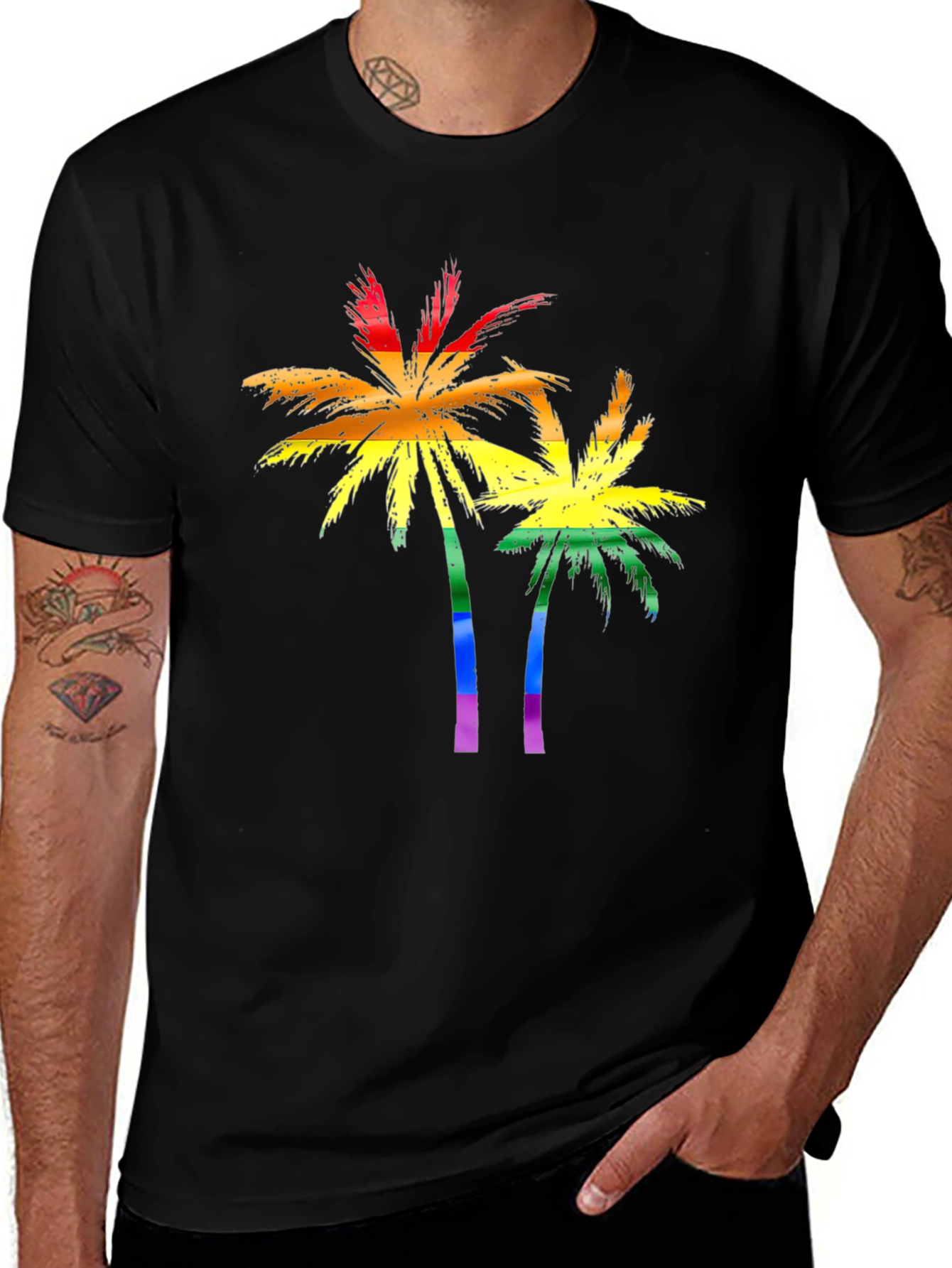Variant 25 of Rainbow Palm Tree T-Shirt - Tropical Pride