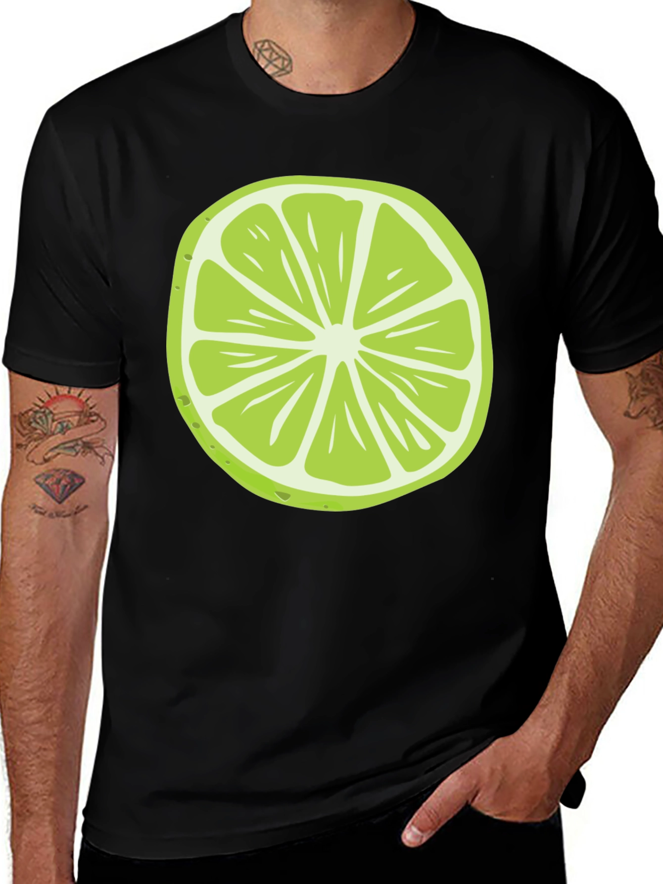 Lime Slice Graphic Tee - Black Cotton T-Shirt