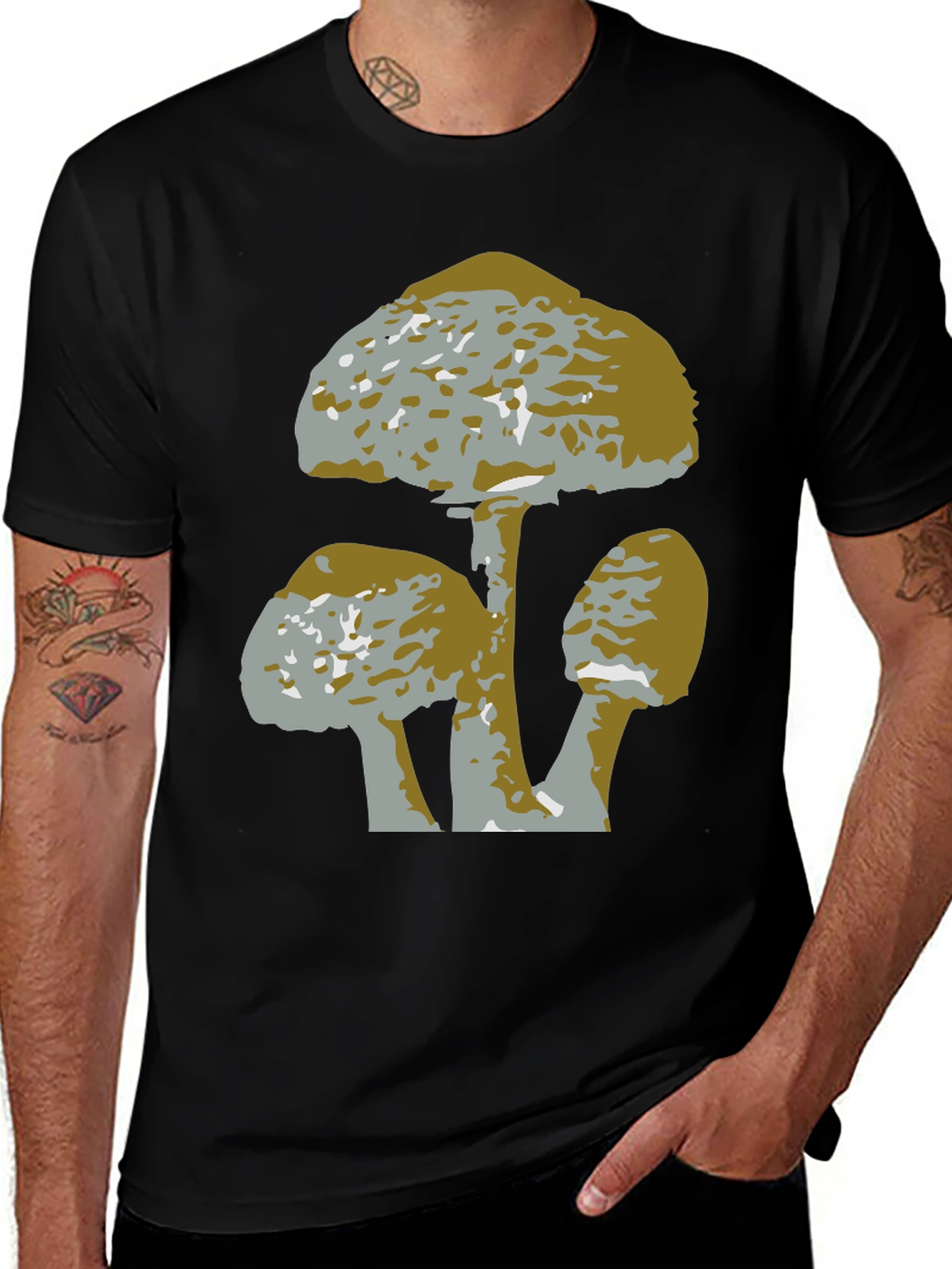 Black Mushroom Graphic Tee - Black Cotton T-Shirt main image