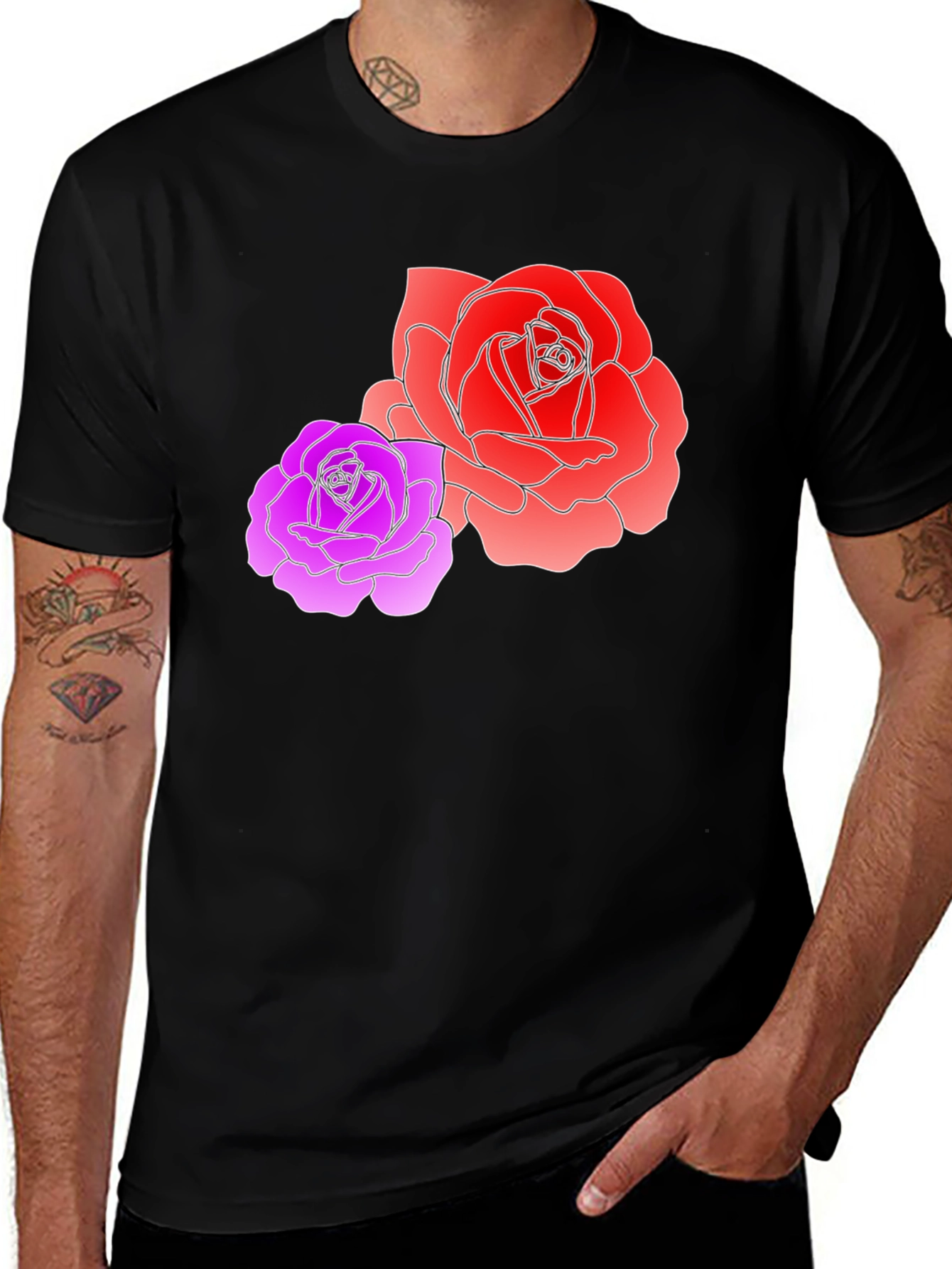 Variant 13 of Floral Rose Print Black T-Shirt
