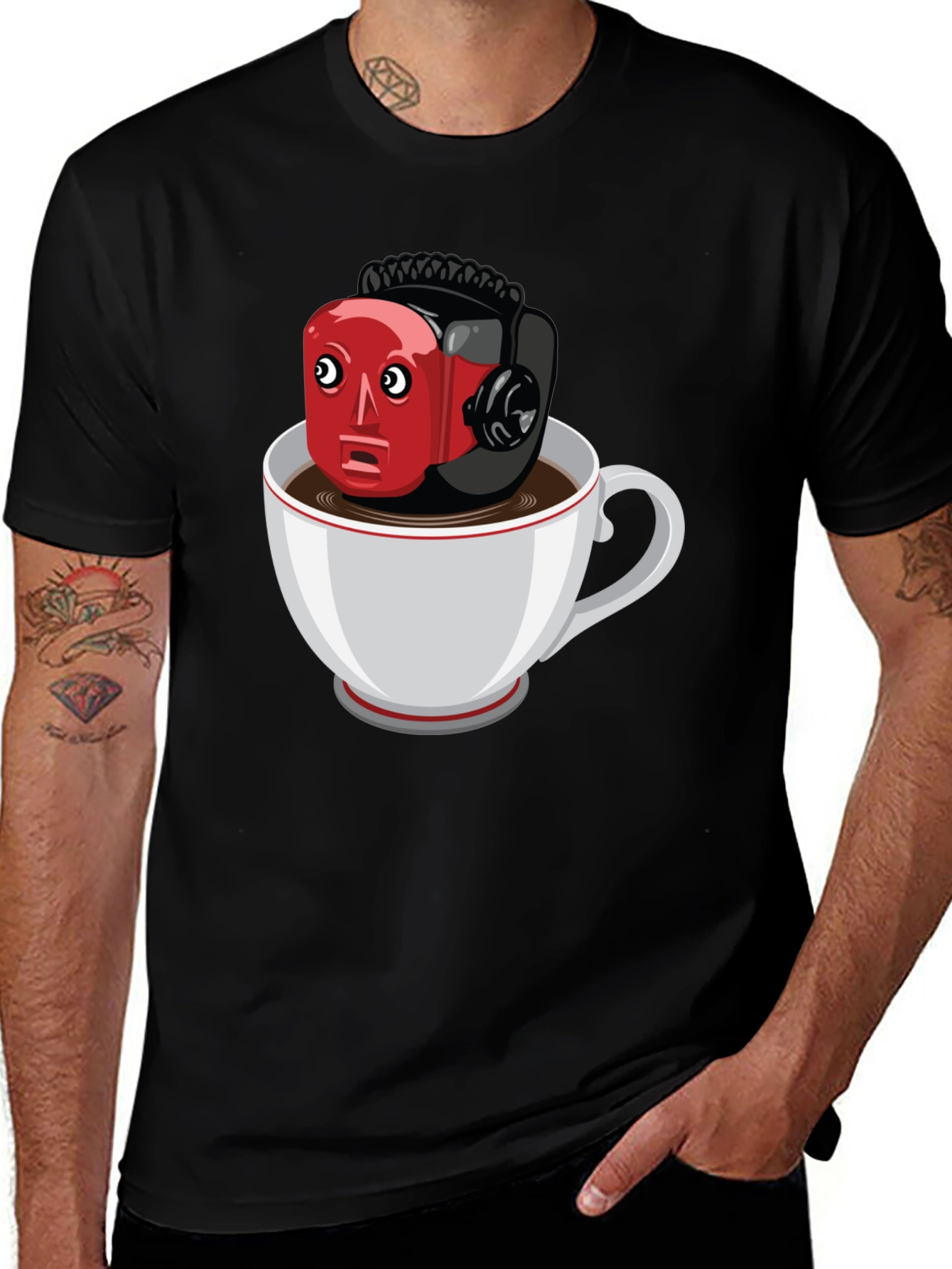 Variant 3 of Cartoon Robot in Coffee Cup T-Shirt