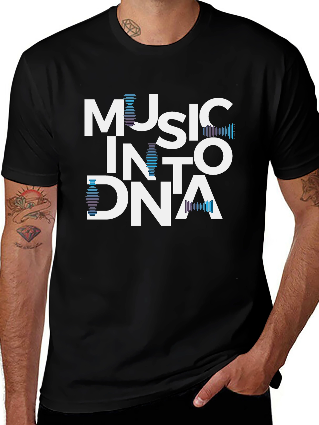Variant 15 of Music Into DNA Graphic Print Black T-Shirt
