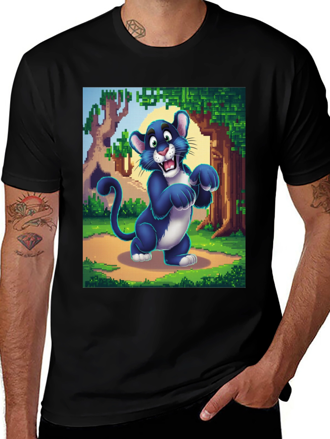 Variant 9 of Cartoon Panther Graphic Tee - Comfort Fit Black T-Shirt