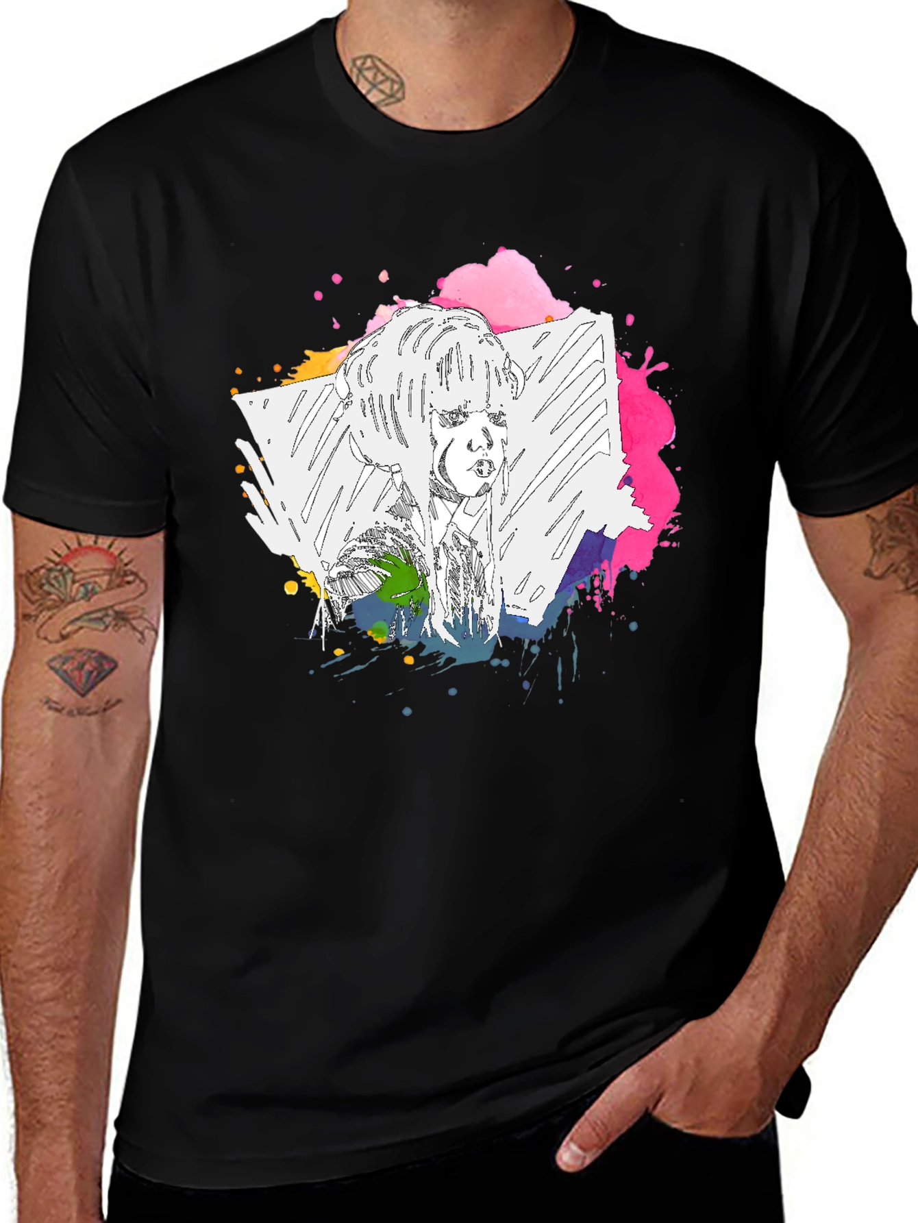 Variant 19 of Abstract Graphic Print Black T-Shirt